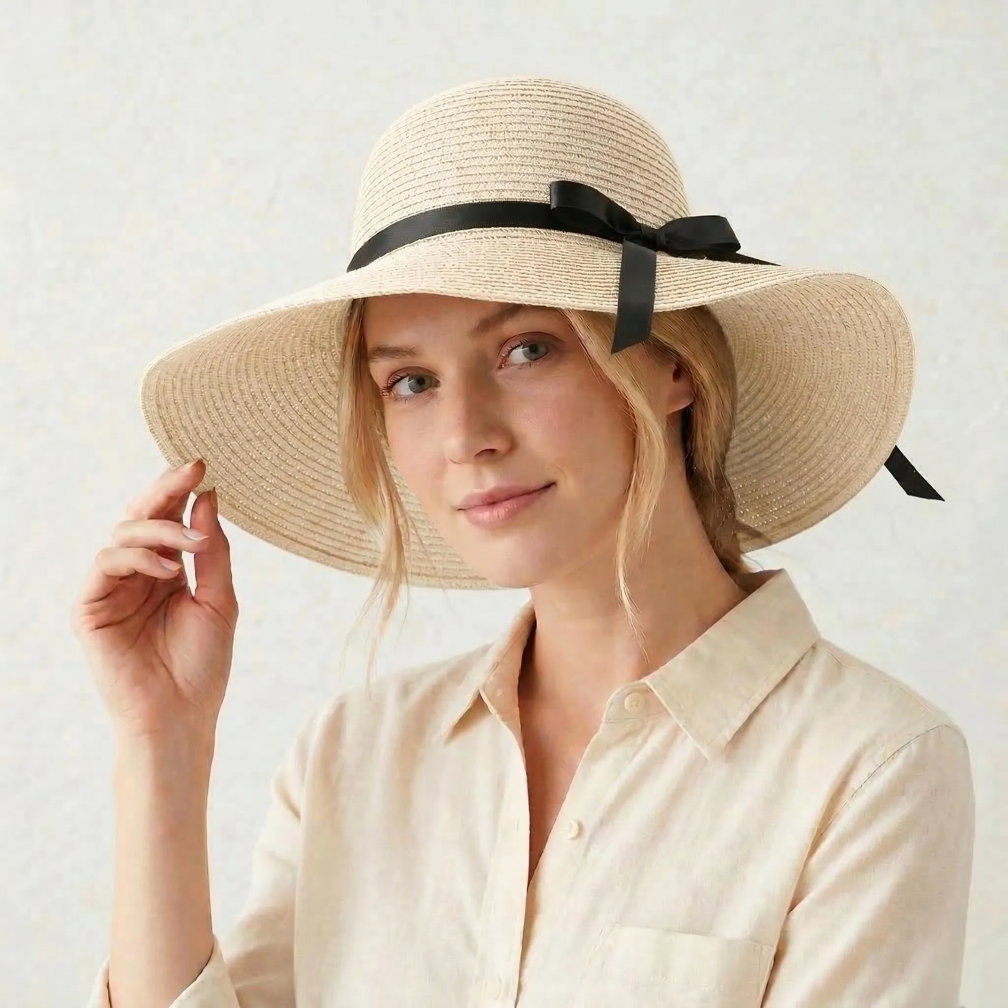 Anna-Kaci Wide Brim Straw Sun Hat with Bow Ribbon Beach Hat for Women Summer UV Protection Floppy Hat sold by Anna-Kaci