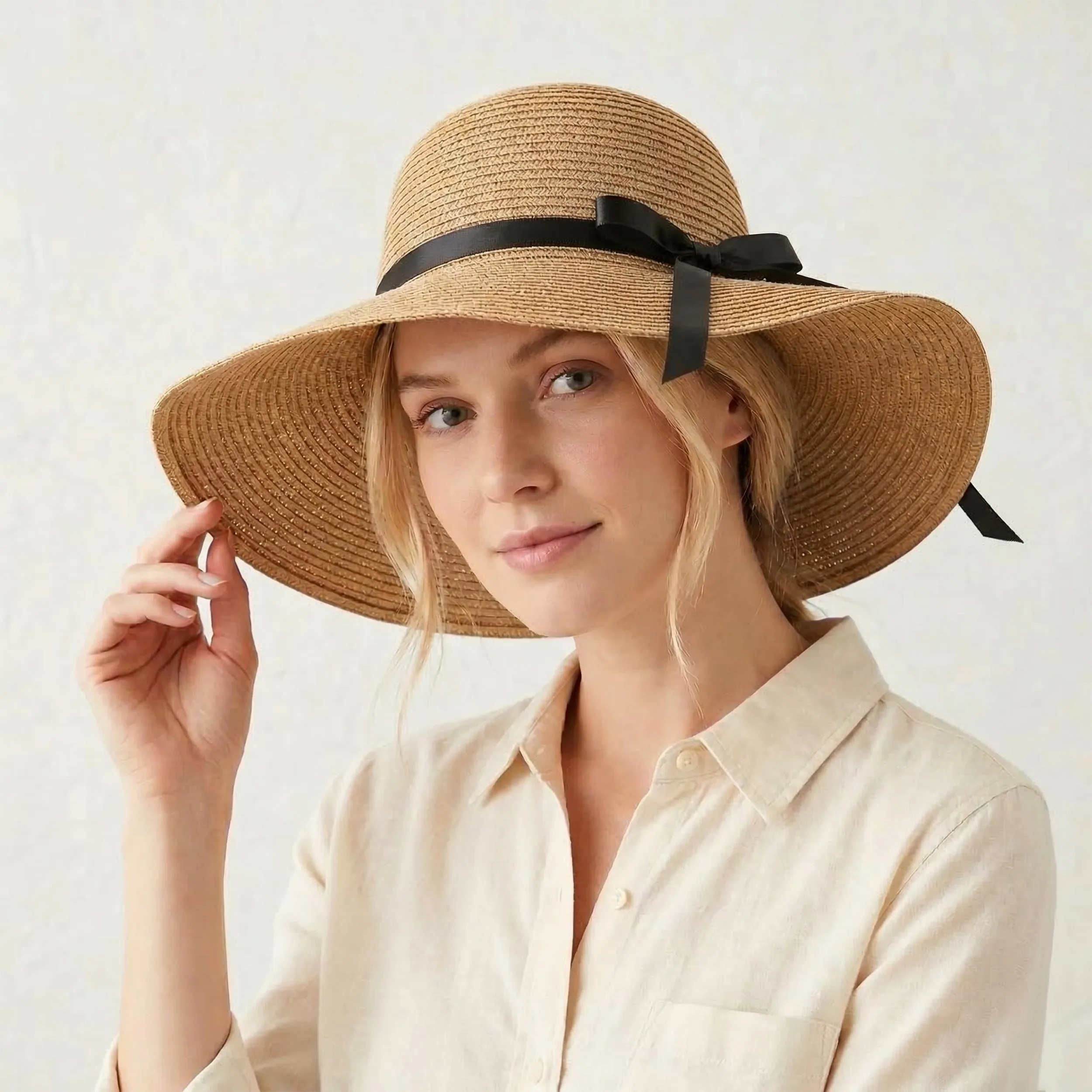 Anna-Kaci Wide Brim Straw Sun Hat with Bow Ribbon Beach Hat for Women Summer UV Protection Floppy Hat sold by Anna-Kaci product image thumbnail 5