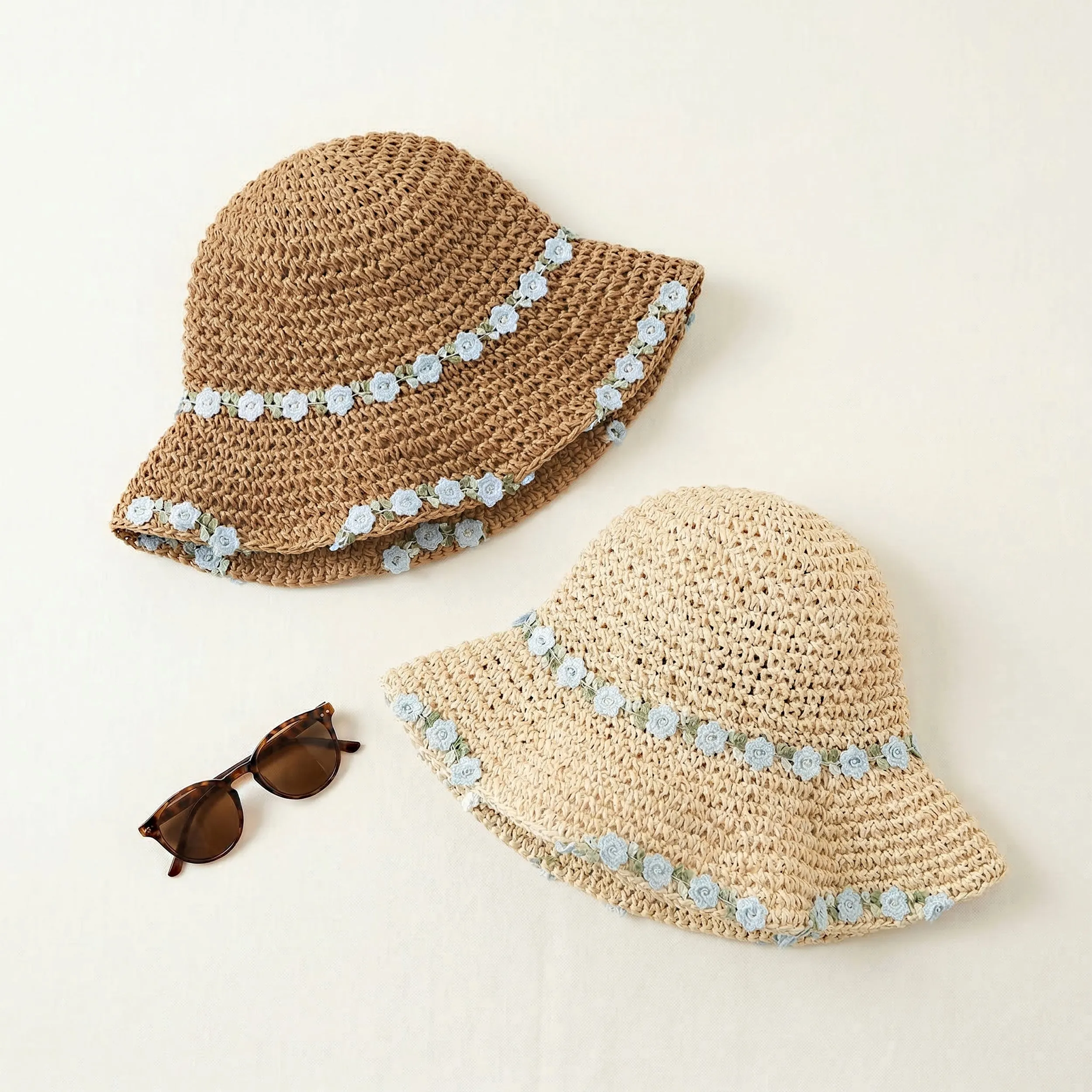 Anna-Kaci Women's Straw Sun Hat Wide Brim Floppy Beach Hat with Floral Trim Foldable Summer UV Protection sold by Anna-Kaci product image thumbnail 4