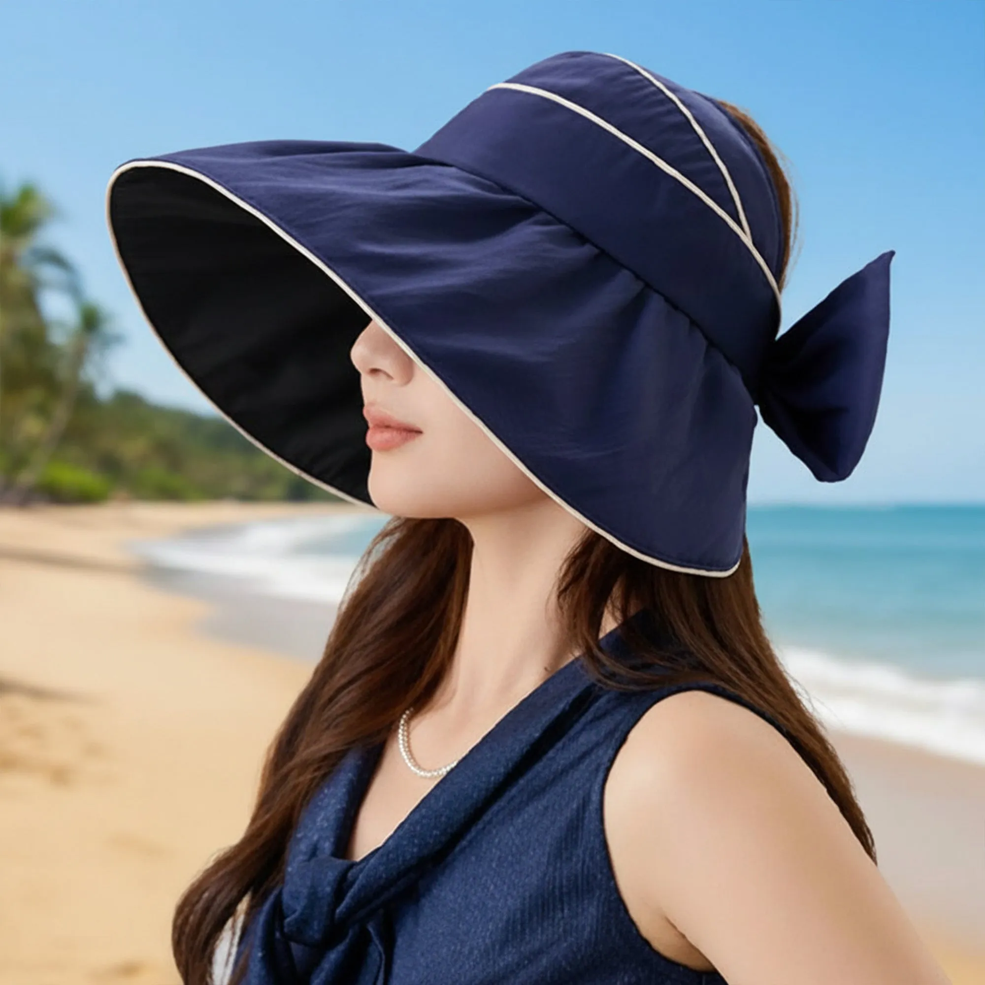 Anna-Kaci Womens Wide Brim Sun Hat Breathable Summer Beach Hat with Bow Detail and Ponytail Opening sold by Anna-Kaci product image thumbnail 4