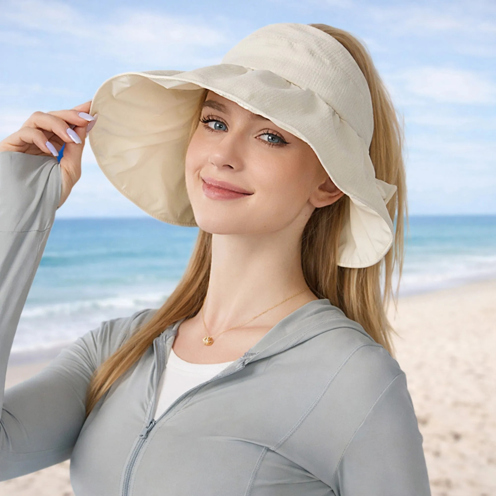 Anna-Kaci Womens Sun Hat with Ponytail Opening UV Protection Packable Summer Beach Hat sold by Anna-Kaci product image thumbnail 2