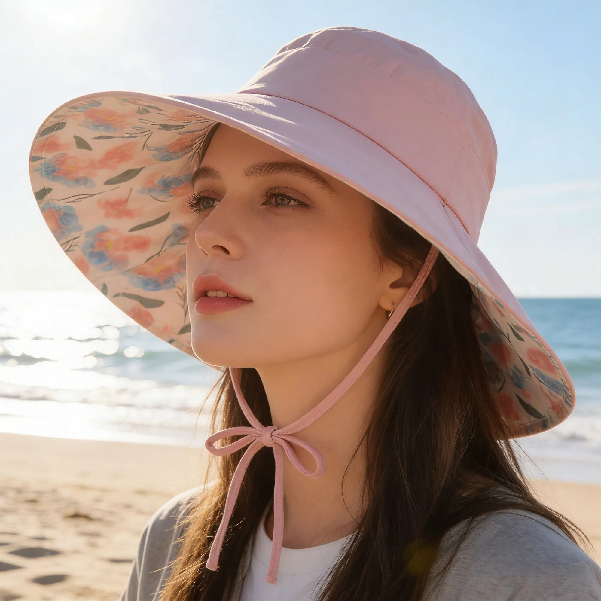 Anna-Kaci Womens Wide Brim Sun Hat with Floral Lining Ponytail Opening Lightweight Packable Beach Hat sold by Anna-Kaci product image thumbnail 2