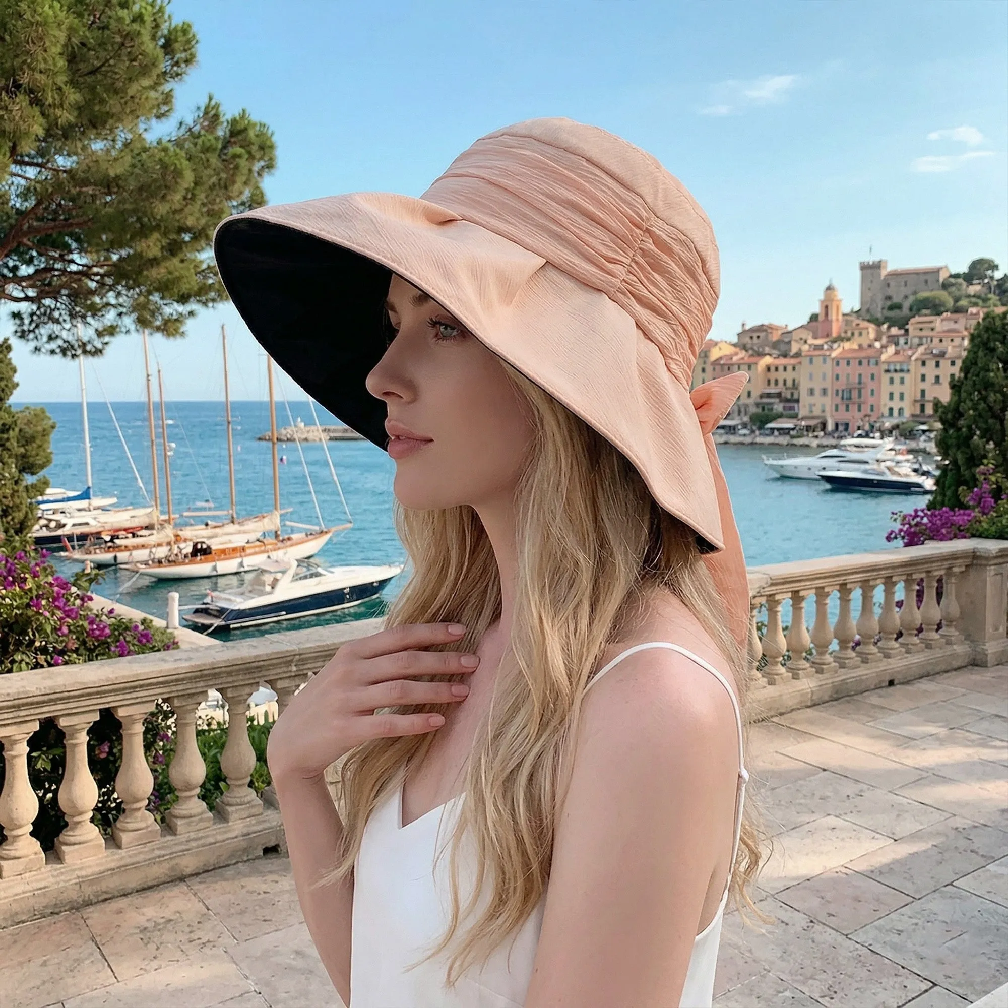 Anna-Kaci Womens Wide Brim Sun Hat with Bow Lightweight Breathable UV Protection Foldable Travel Beach Hat sold by Anna-Kaci product image thumbnail 3