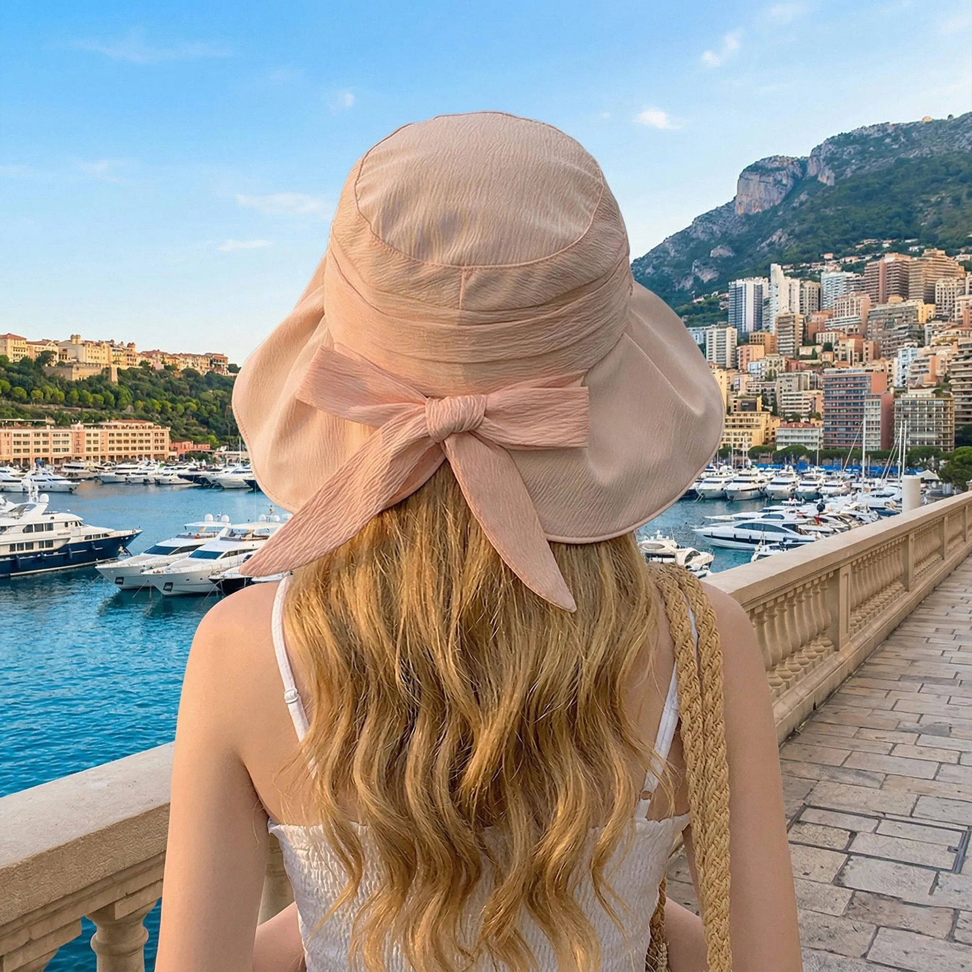 Anna-Kaci Womens Wide Brim Sun Hat with Bow Lightweight Breathable UV Protection Foldable Travel Beach Hat sold by Anna-Kaci product image thumbnail 4