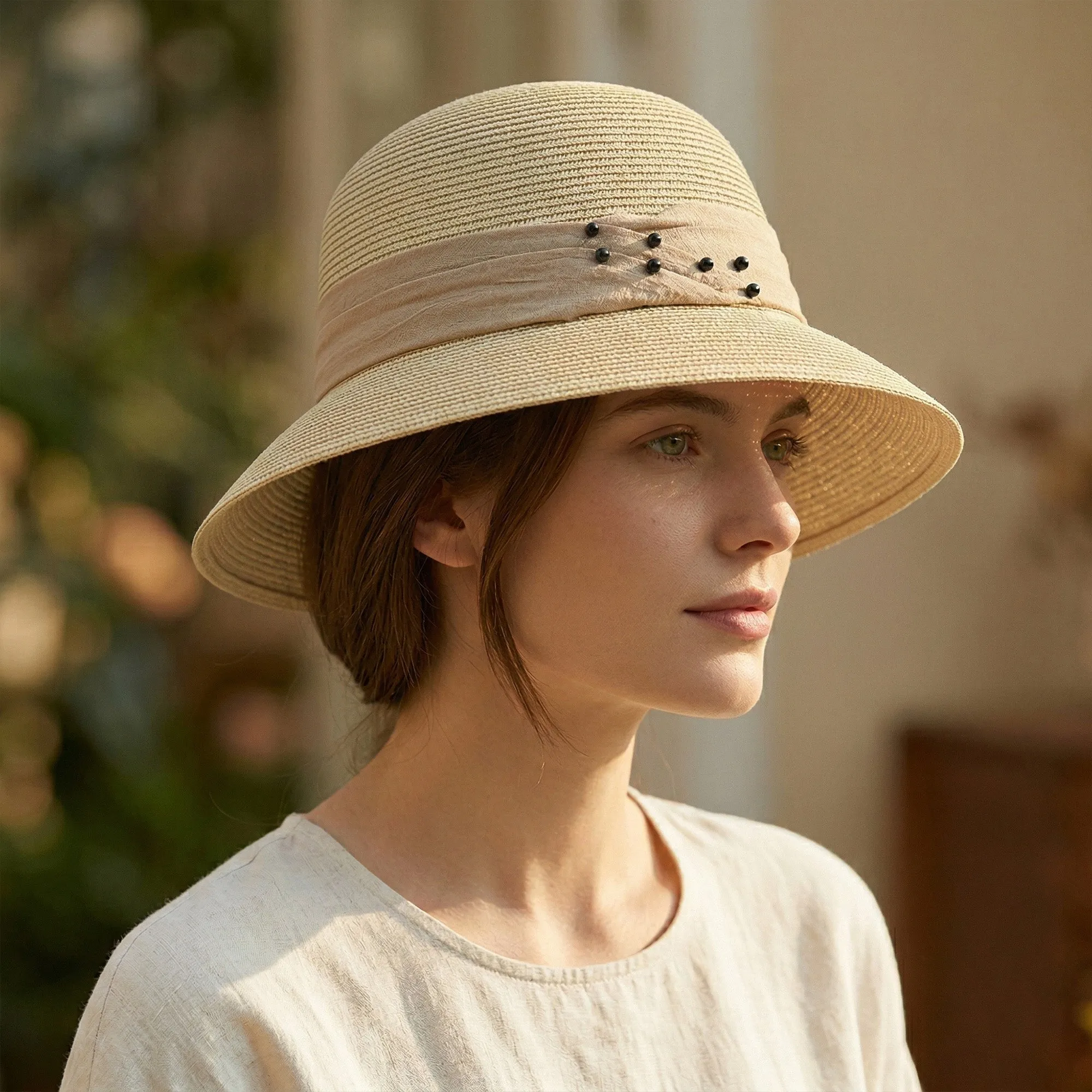 Anna-Kaci Womens Straw Sun Hat with Pearl Accent Band Lightweight Summer Beach Travel Hat sold by Anna-Kaci product image thumbnail 2