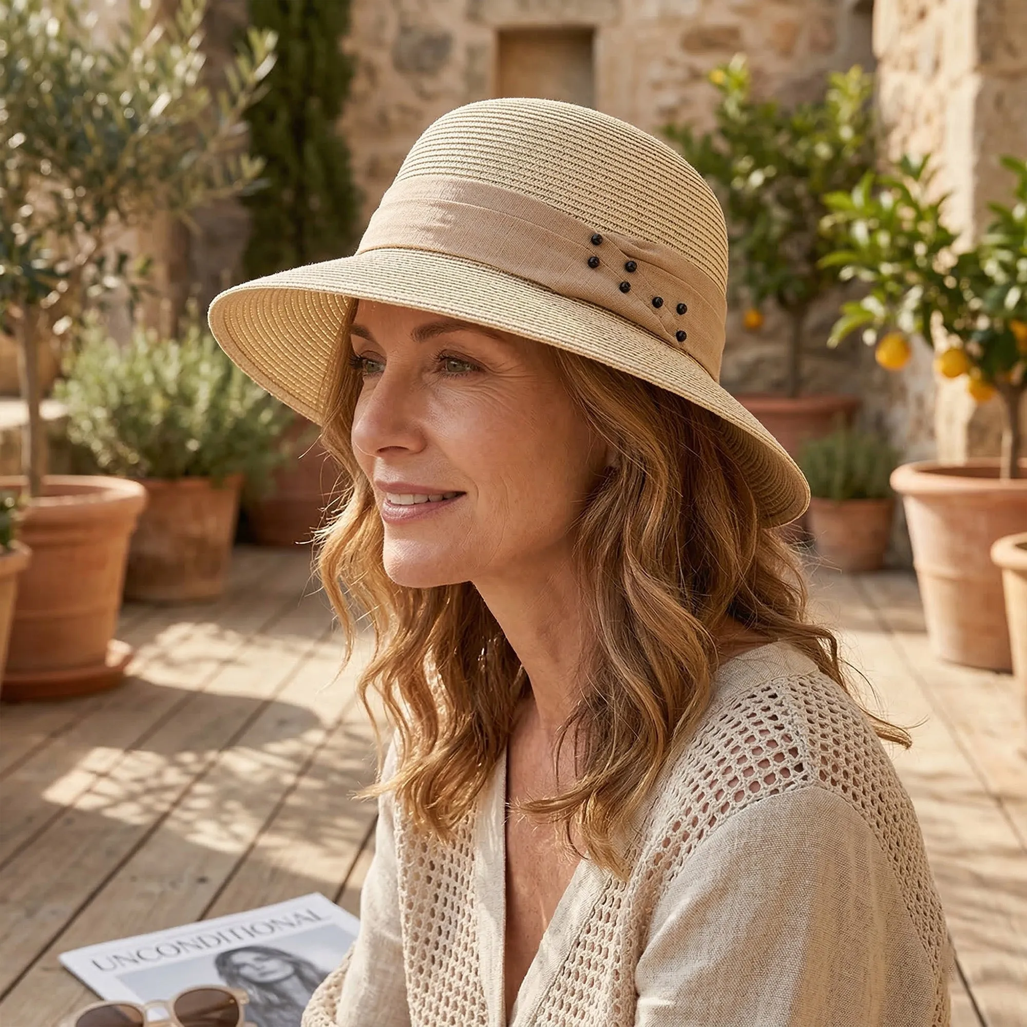 Anna-Kaci Womens Straw Sun Hat with Pearl Accent Band Lightweight Summer Beach Travel Hat sold by Anna-Kaci product image thumbnail 3