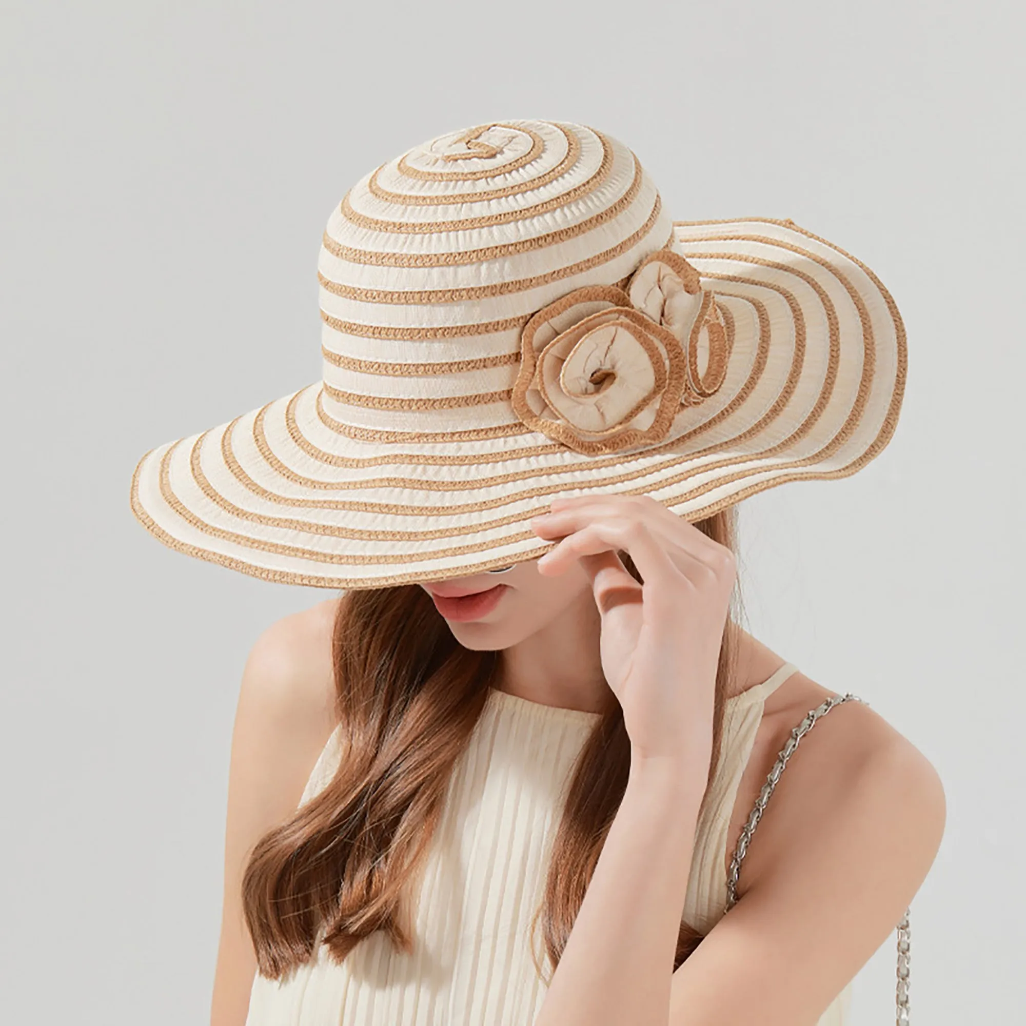 Anna-Kaci Womens Straw Sun Hat with Floral Accent Summer Beach Hat with Adjustable Chin Strap sold by Anna-Kaci product image thumbnail 3