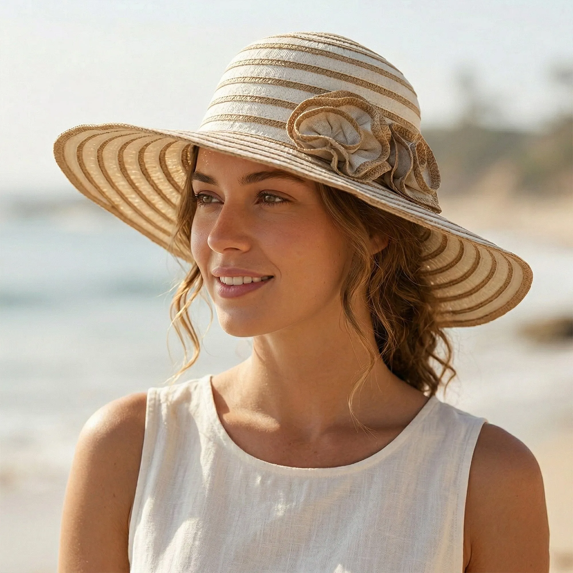 Anna-Kaci Womens Straw Sun Hat with Floral Accent Summer Beach Hat with Adjustable Chin Strap sold by Anna-Kaci product image thumbnail 2