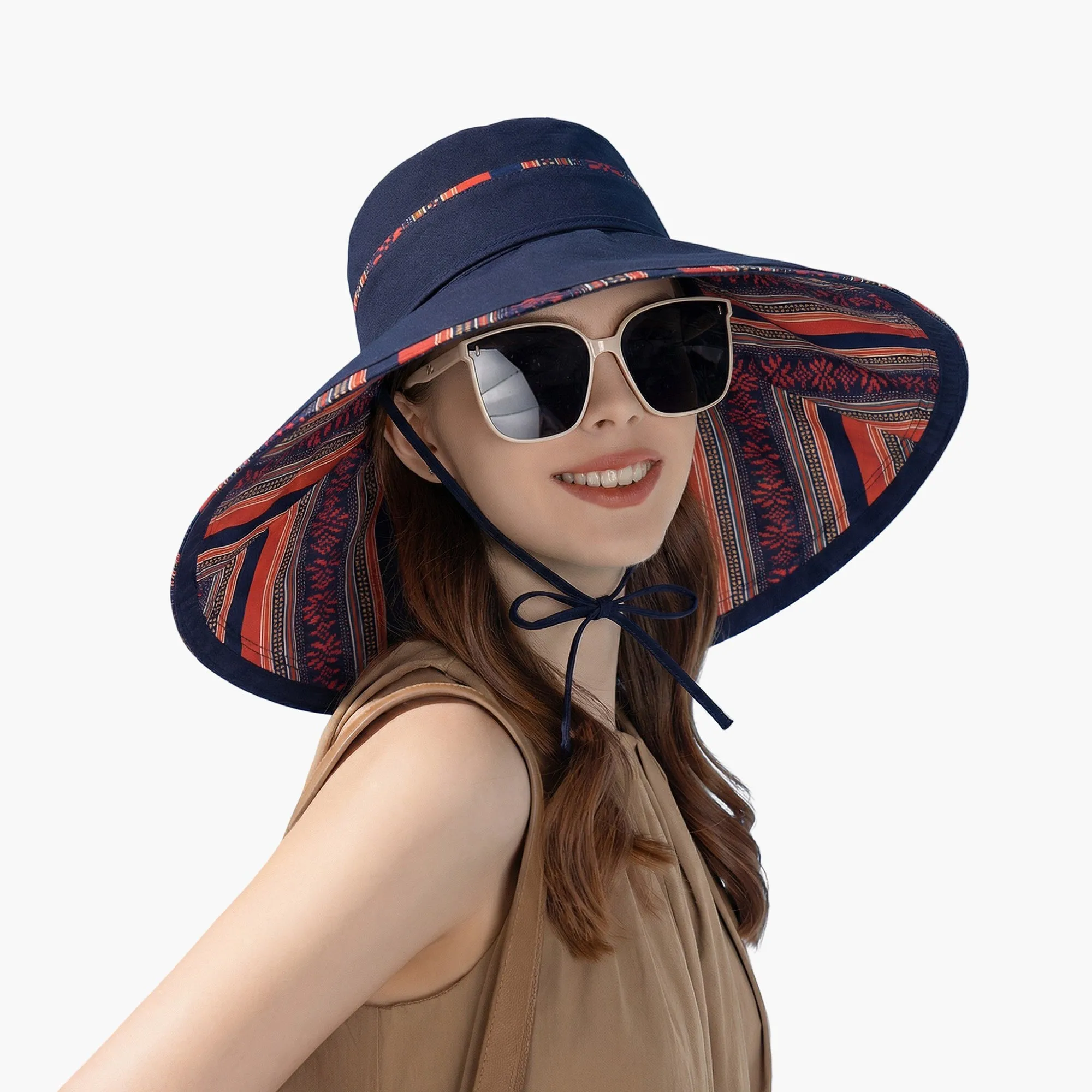 Anna-Kaci Women's Reversible Wide Brim Sun Hat with Chin Tie Large Floppy Brim Packable Summer Beach Hat sold by Anna-Kaci product image thumbnail 2