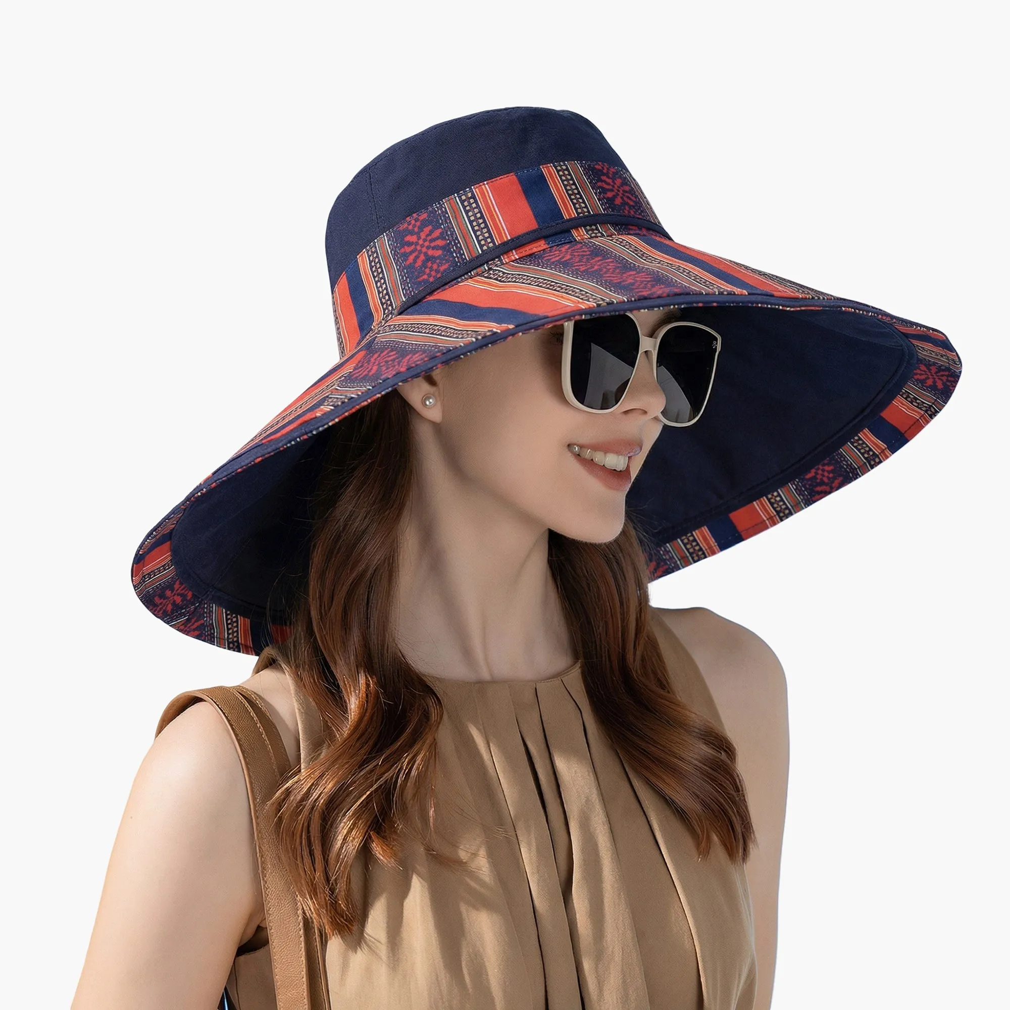 Anna-Kaci Women's Reversible Wide Brim Sun Hat with Chin Tie Large Floppy Brim Packable Summer Beach Hat sold by Anna-Kaci product image thumbnail 3