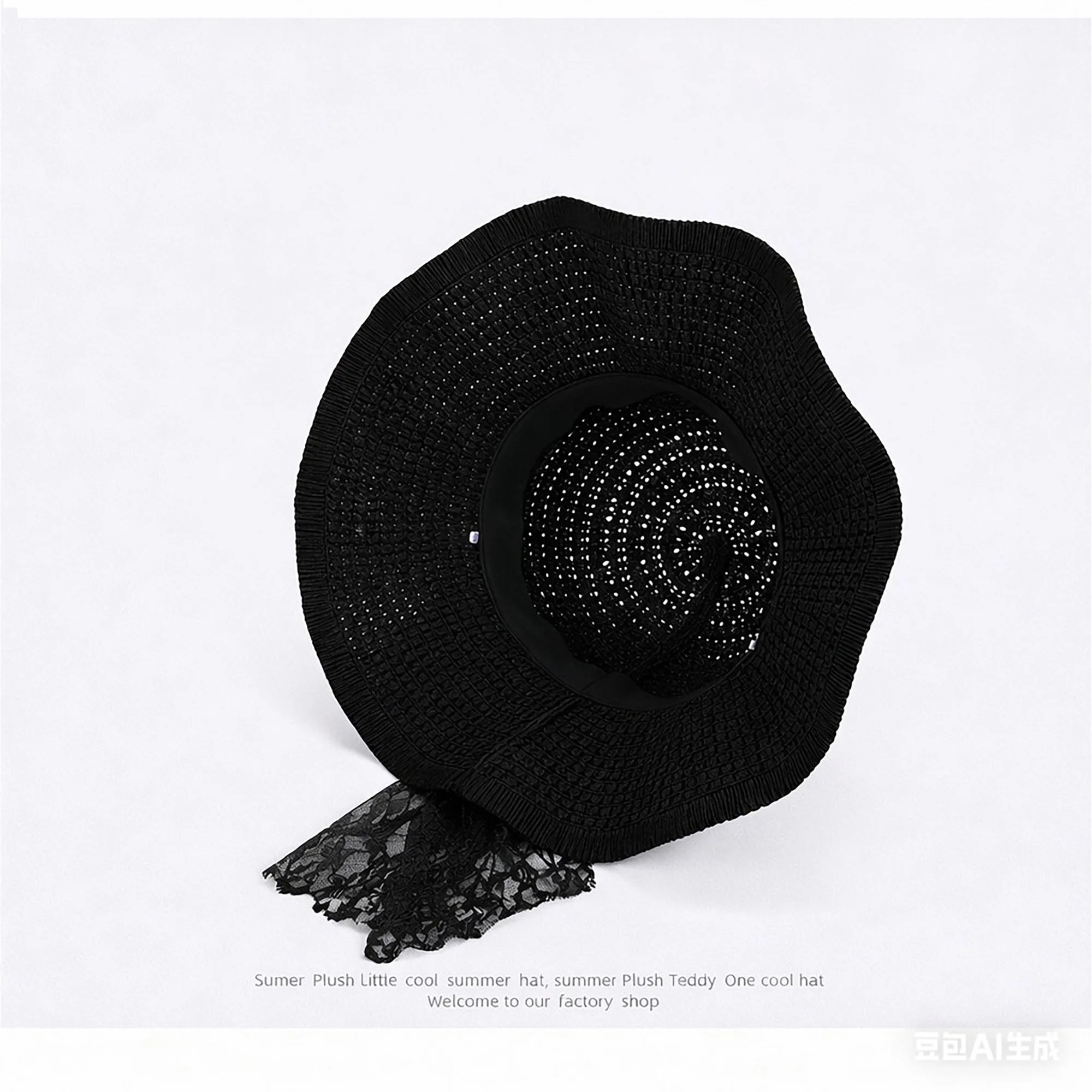 Anna-Kaci Women's Wide Brim Straw Sun Hat with Lace Bow Ribbon Pearl Decoration Summer Beach Floppy Hat sold by Anna-Kaci product image thumbnail 5