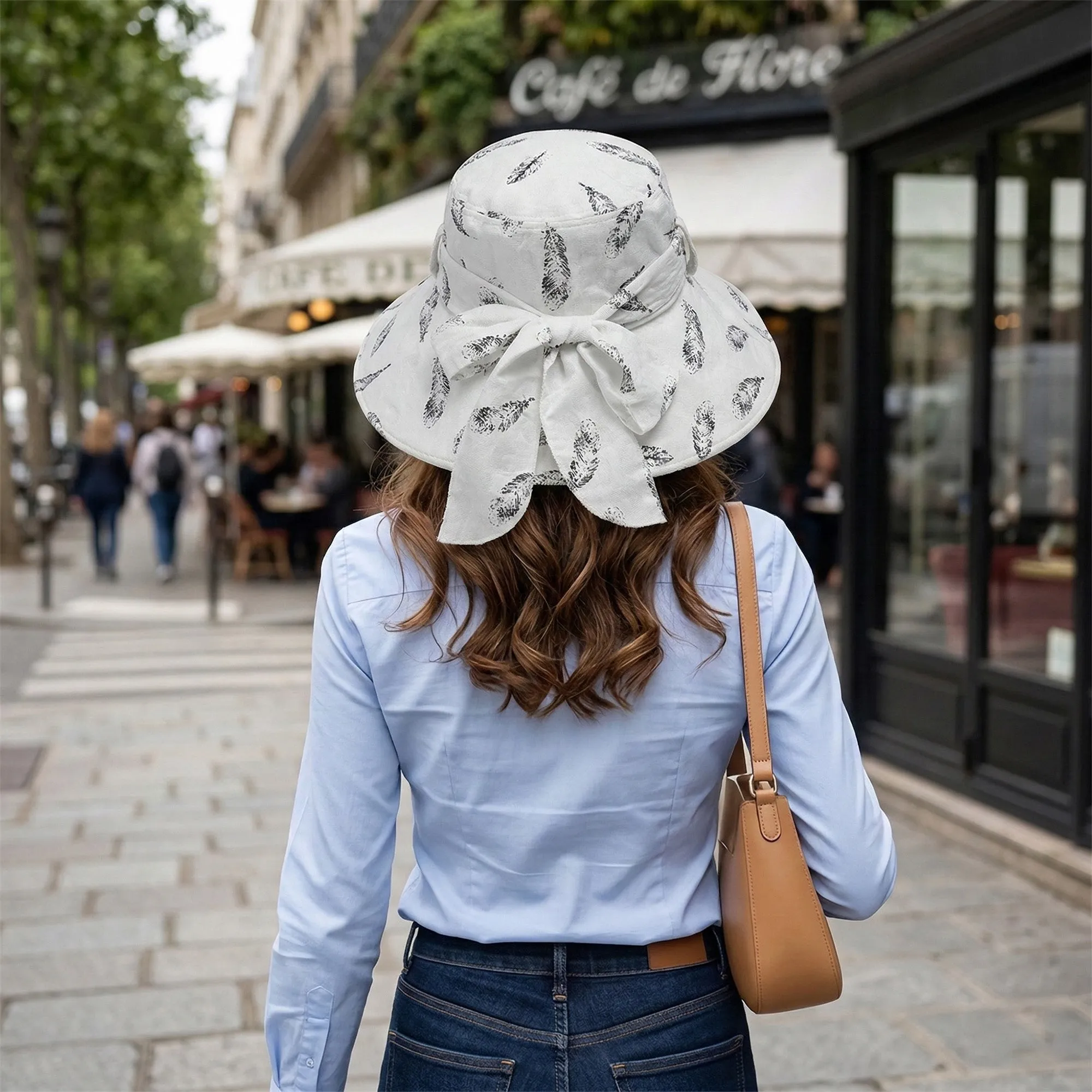 Anna-Kaci Womens Wide Brim Feather Print Sun Hat Summer Outdoor Travel Hat sold by Anna-Kaci product image thumbnail 5