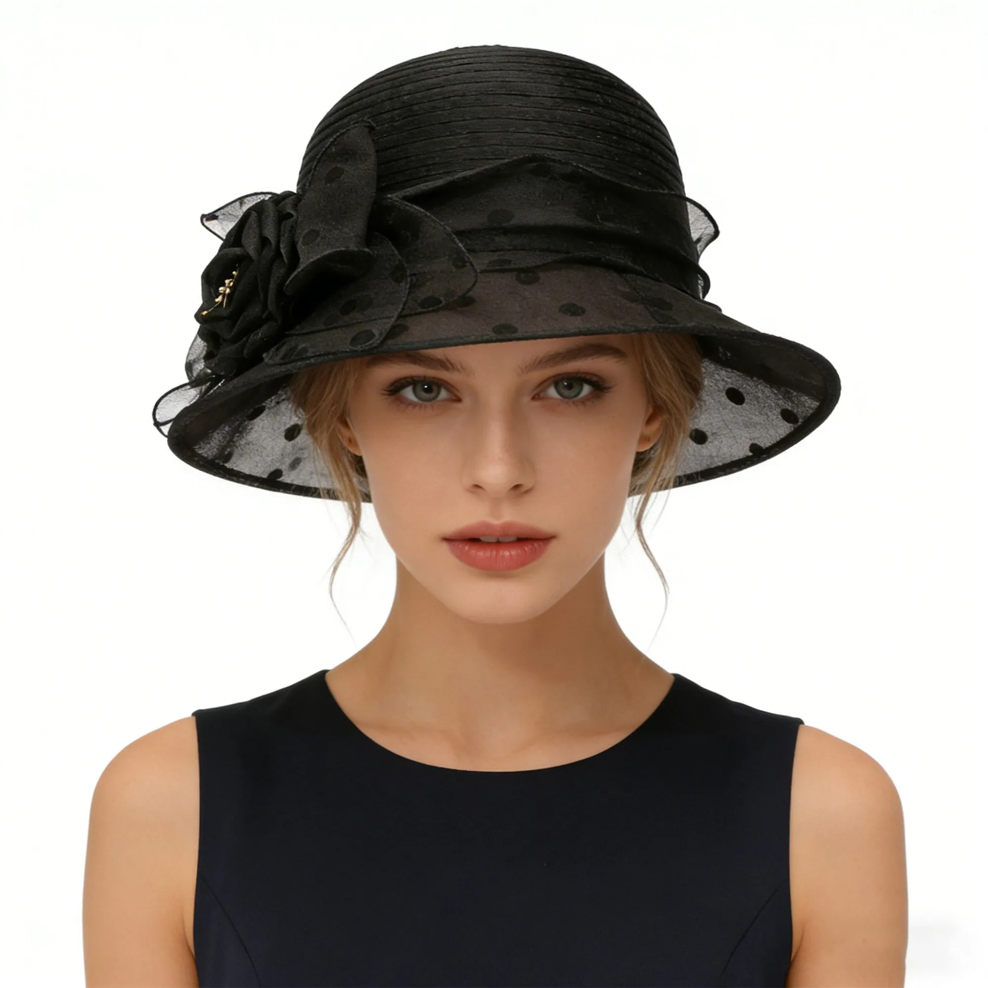 Anna-Kaci Womens Straw Sun Hat Polka Dot Bow Flower Dressy Summer Hat sold by Anna-Kaci product image thumbnail 2