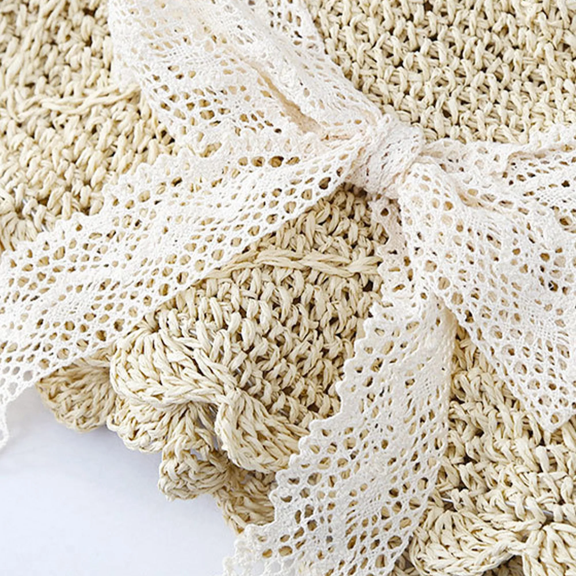 Anna-Kaci Womens Wide Brim Crochet Straw Sun Hat with Lace Bow Adjustable Fit sold by Anna-Kaci product image thumbnail 3
