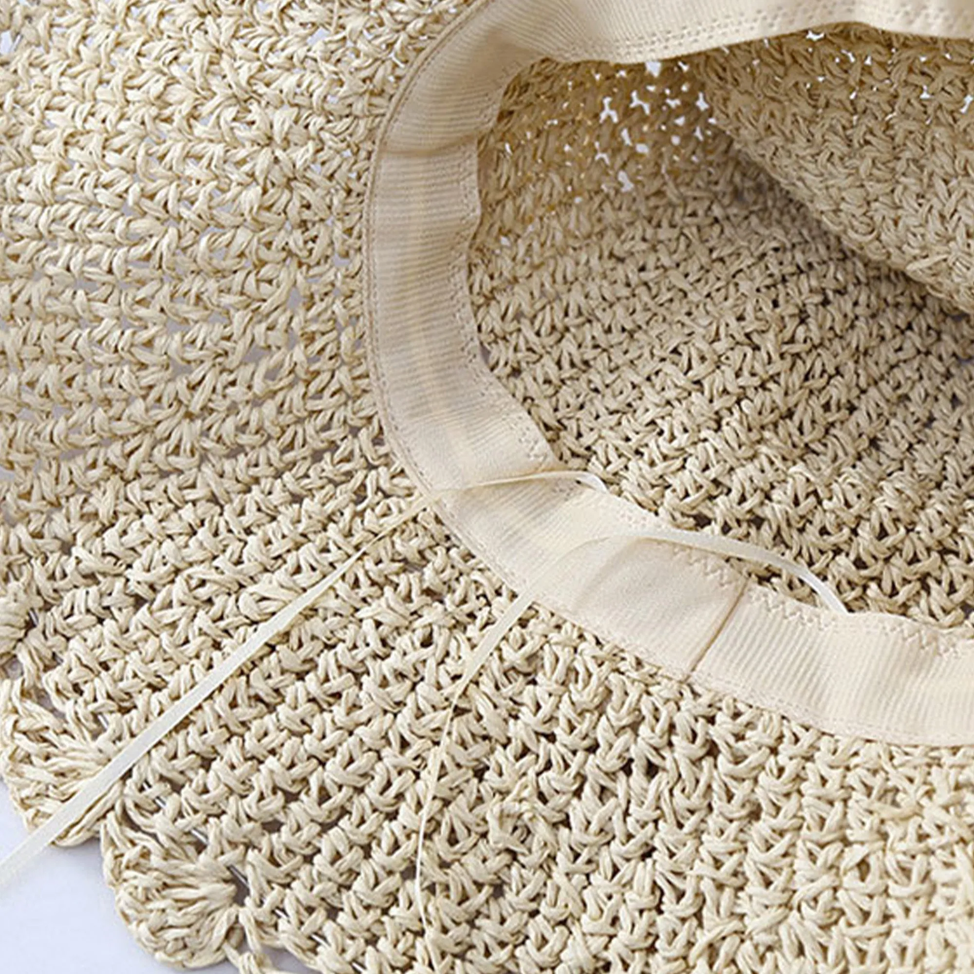 Anna-Kaci Womens Wide Brim Crochet Straw Sun Hat with Lace Bow Adjustable Fit sold by Anna-Kaci product image thumbnail 4