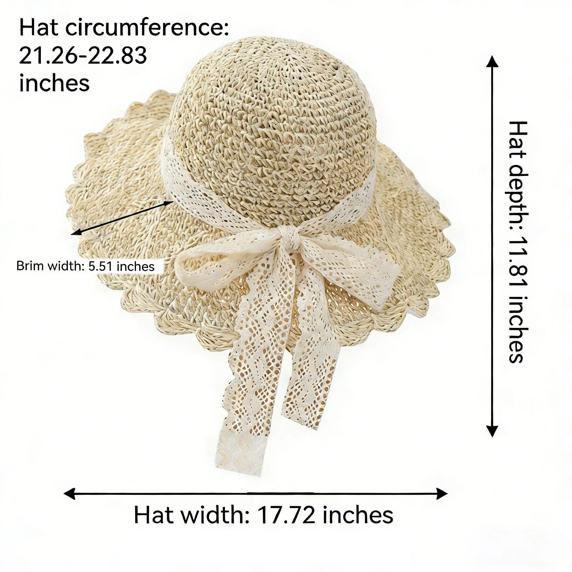 Anna-Kaci Womens Wide Brim Crochet Straw Sun Hat with Lace Bow Adjustable Fit sold by Anna-Kaci product image thumbnail 5