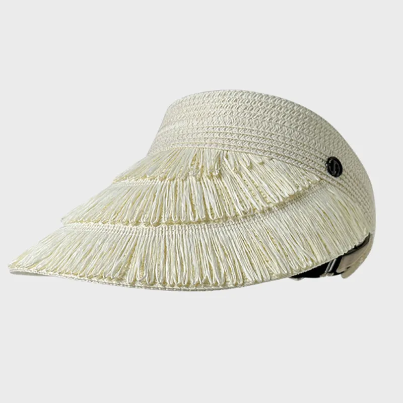Anna-Kaci Womens Wide Brim Straw Fringe Sun Visor with Adjustable Elastic Back made by Anna-Kaci