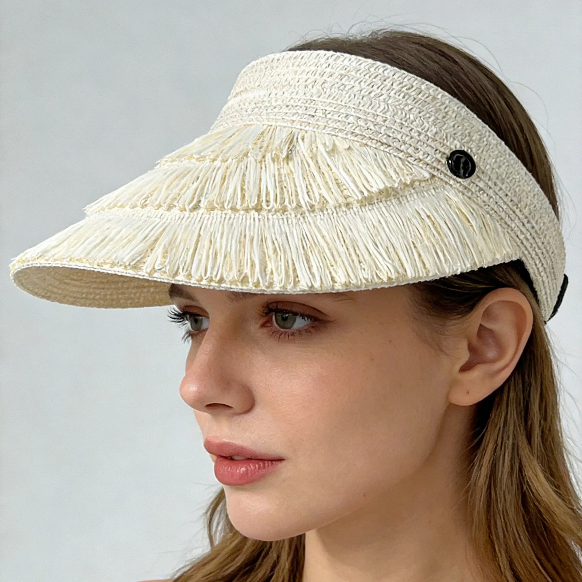 Anna-Kaci Womens Wide Brim Straw Fringe Sun Visor with Adjustable Elastic Back sold by Anna-Kaci product image thumbnail 2
