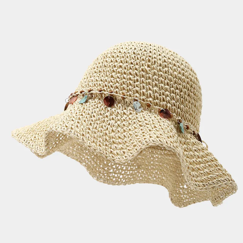 Anna-Kaci Womens Woven Straw Sun Hat with Beaded Band and Floppy Brim made by Anna-Kaci