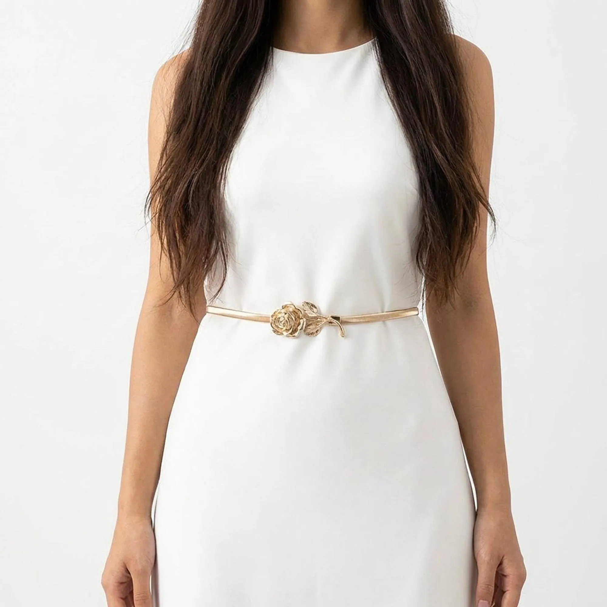 Anna-Kaci Women's Slim Floral Metal Waist Belt Delicate Rose Buckle Skinny Adjustable Dress Belt sold by Anna-Kaci product image thumbnail 4