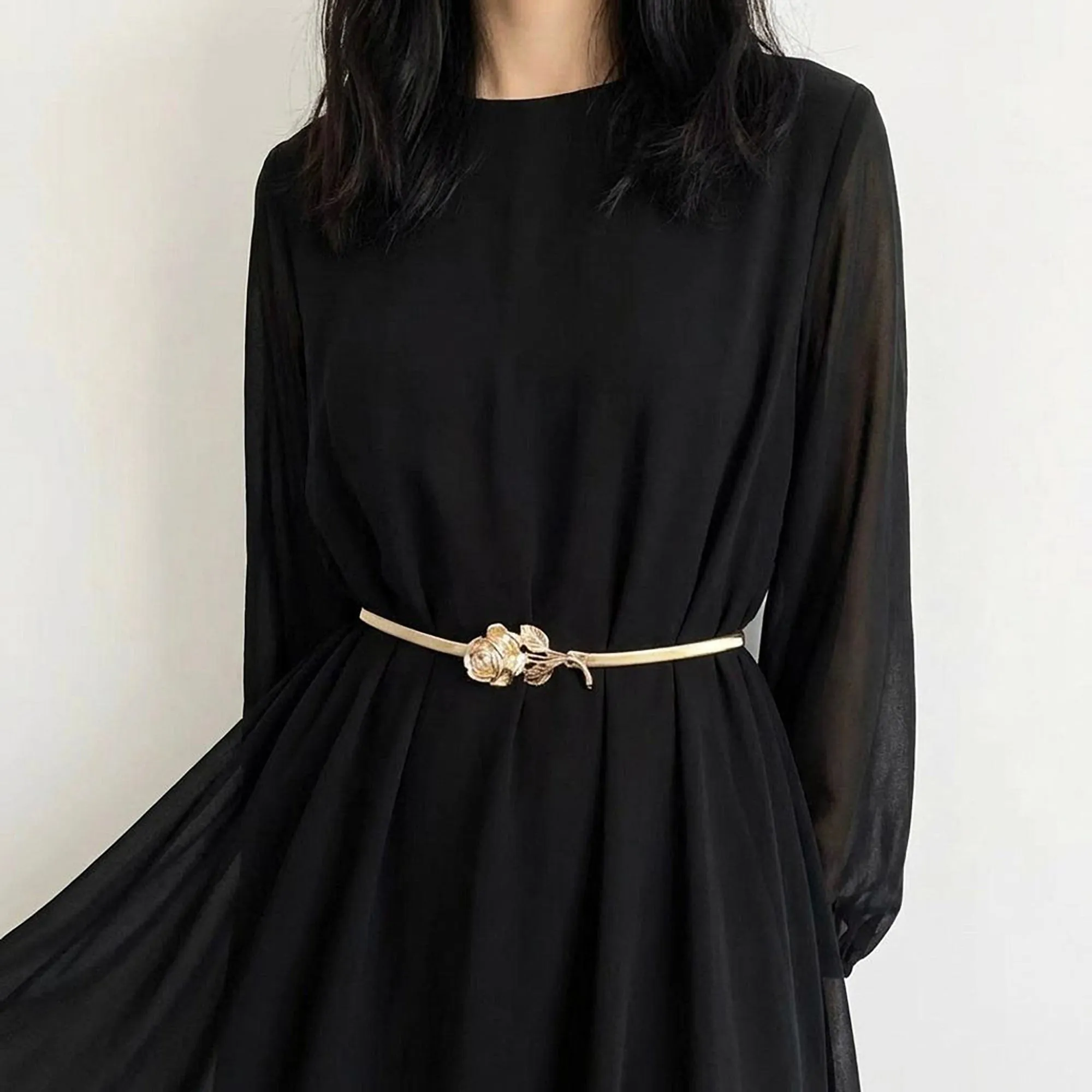 Anna-Kaci Women's Slim Floral Metal Waist Belt Delicate Rose Buckle Skinny Adjustable Dress Belt sold by Anna-Kaci product image thumbnail 3