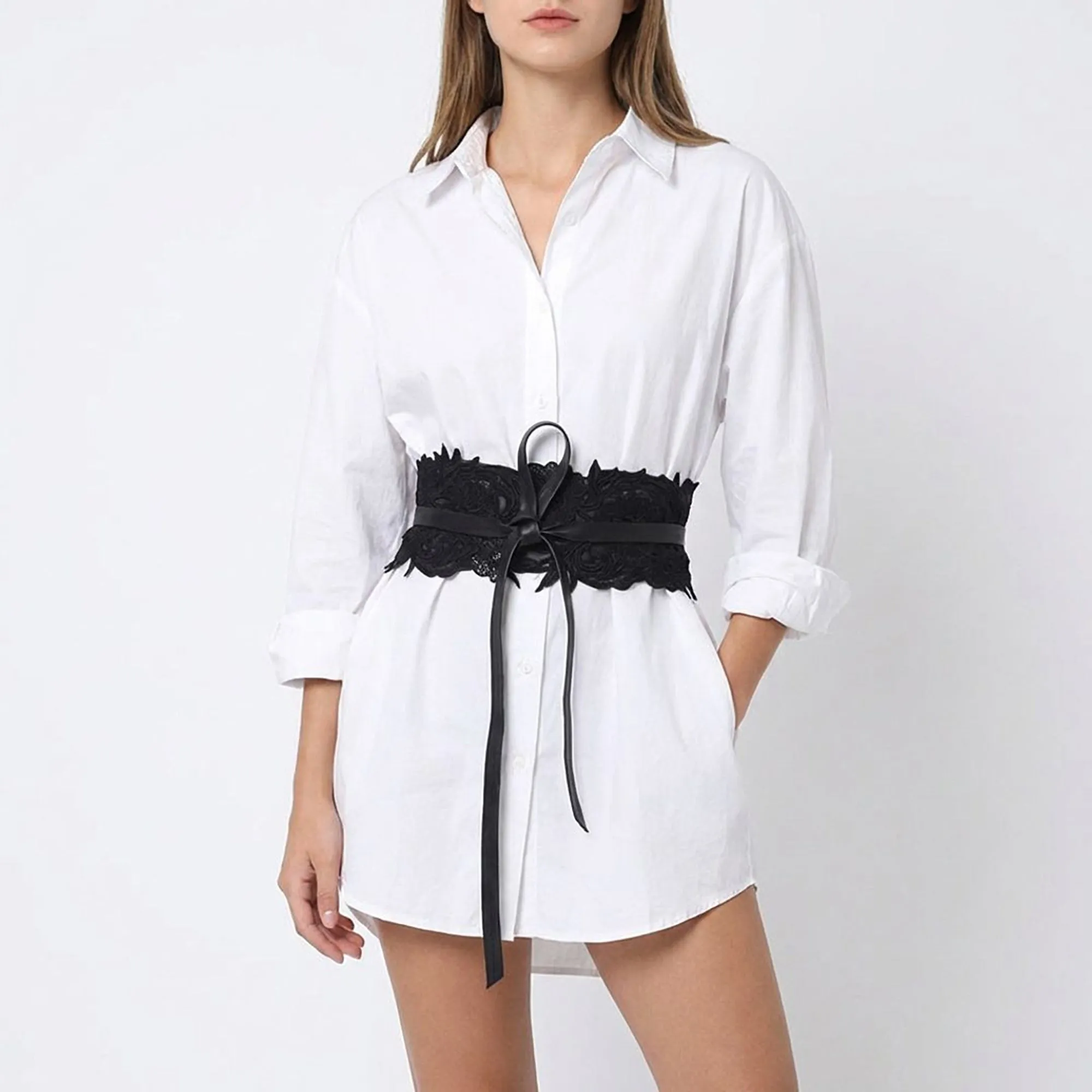 Anna-Kaci Women's Lace Corset Waist Belt Wide Floral Lace Cinch Belt Tie Front Adjustable Statement Belt sold by Anna-Kaci product image thumbnail 3