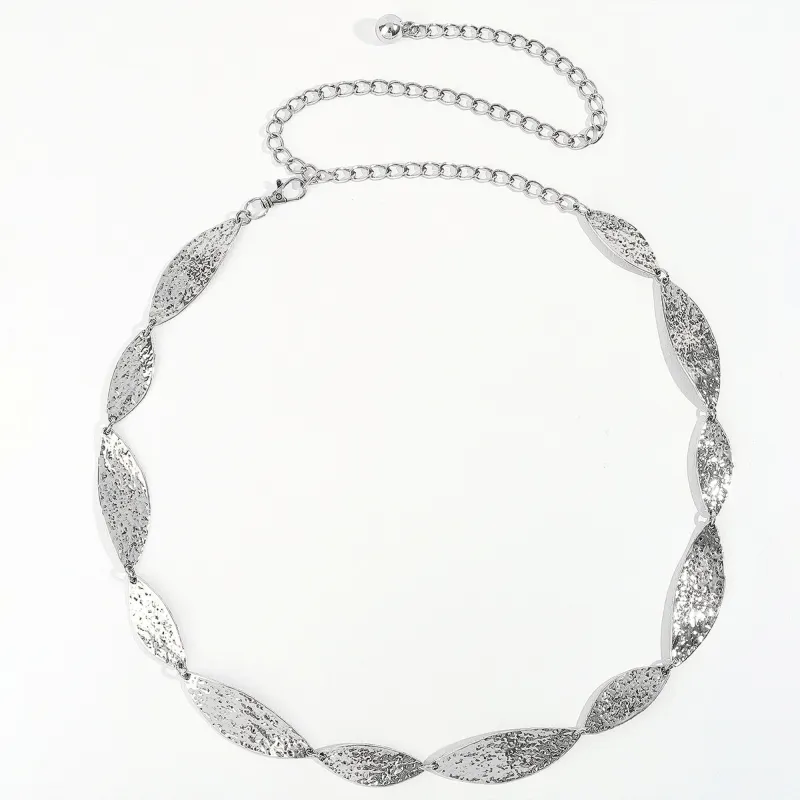 Anna-Kaci Women's Leaf Link Chain Waist Belt Textured Metal Leaf Disc Adjustable Fashion Statement Belt made by Anna-Kaci