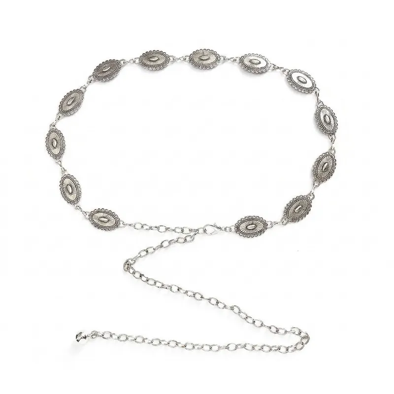 Anna-Kaci Women's Western Concho Chain Waist Belt - Oval Engraved Medallion Disc, Vintage Boho Statement Style made by Anna-Kaci