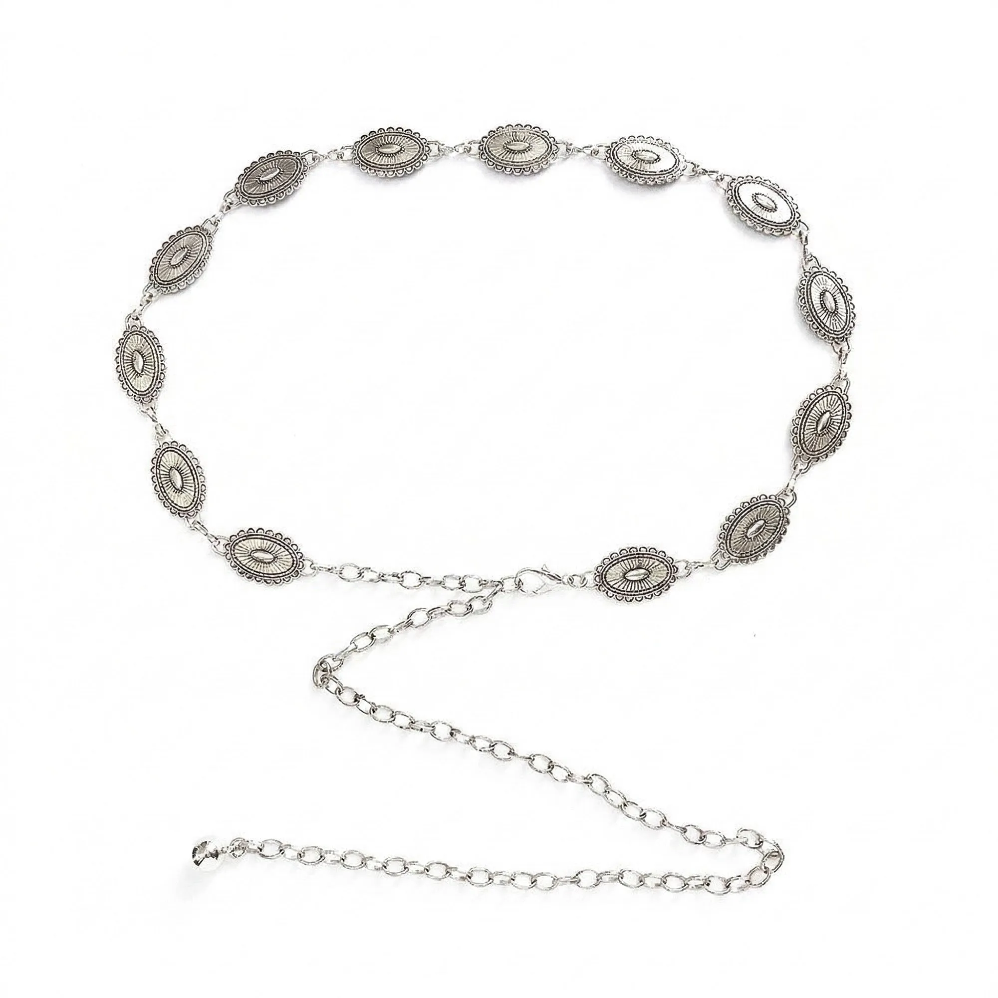 Anna-Kaci Women's Western Concho Chain Waist Belt - Oval Engraved Medallion Disc, Vintage Boho Statement Style sold by Anna-Kaci