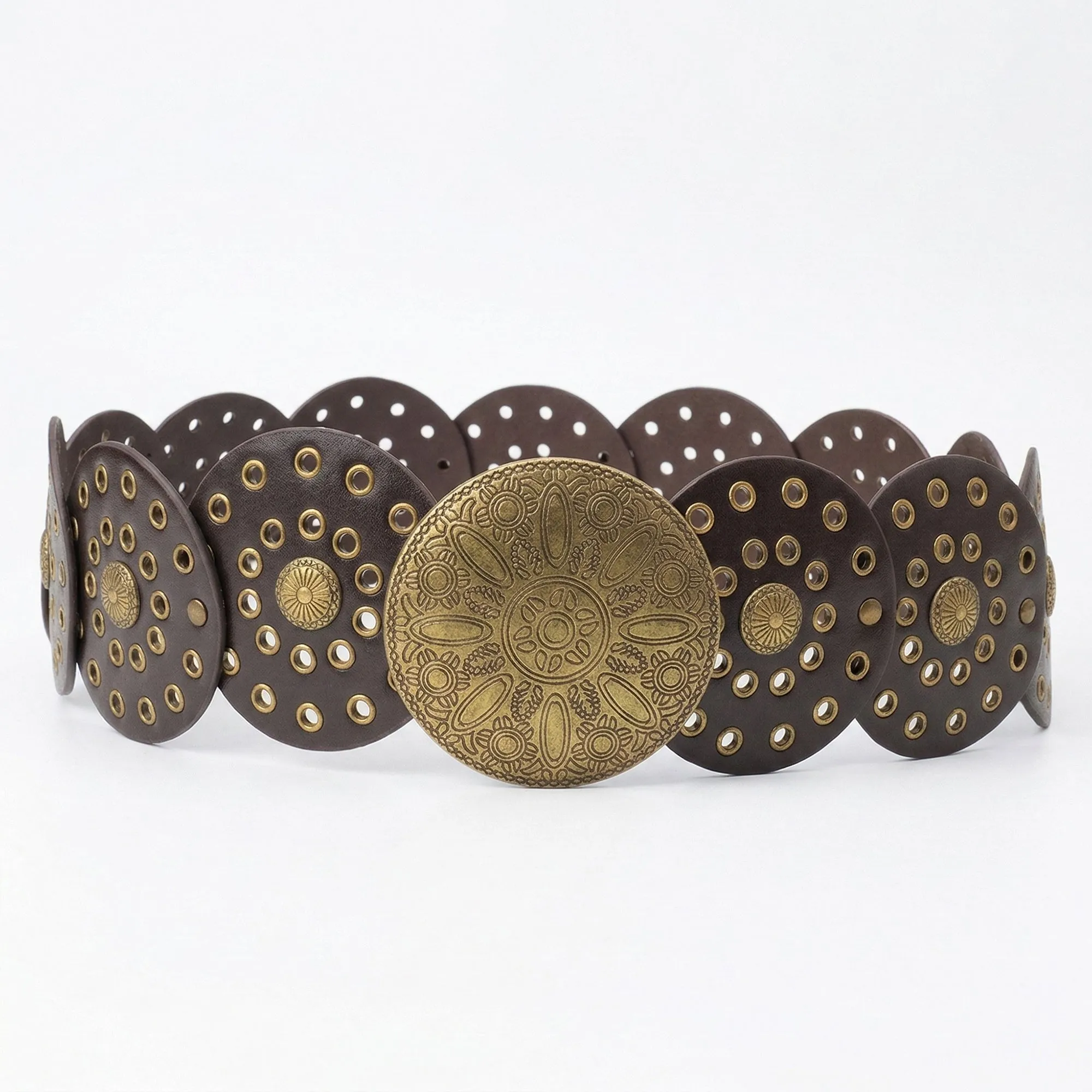 Anna-Kaci Women's Western Style Disc Waist Belt Large Round Medallion Buckle Decorative Studded Concho Belt sold by Anna-Kaci product image thumbnail 4