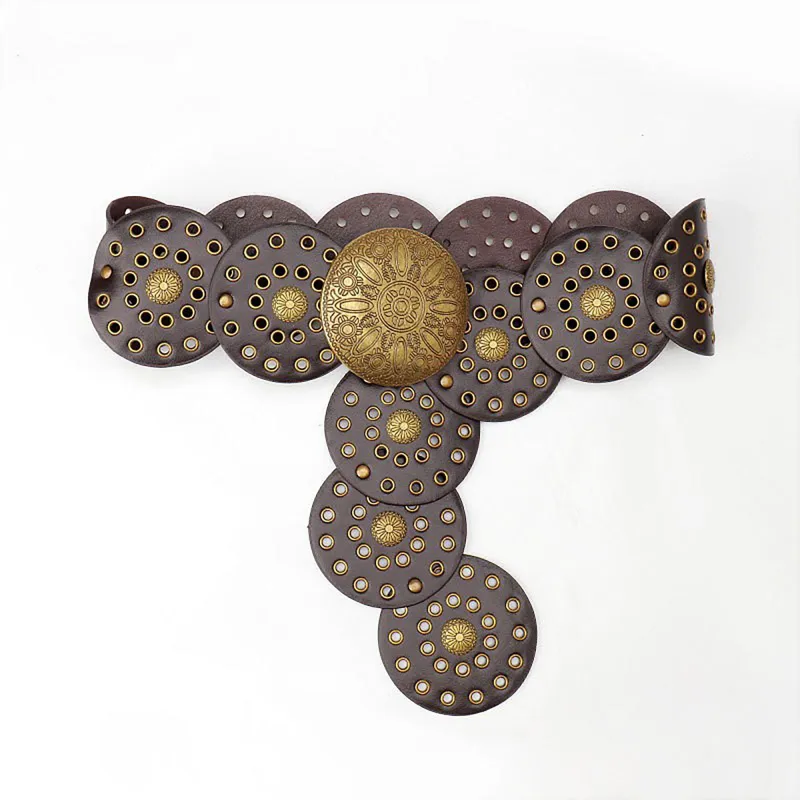 Anna-Kaci Women's Western Style Disc Waist Belt Large Round Medallion Buckle Decorative Studded Concho Belt made by Anna-Kaci