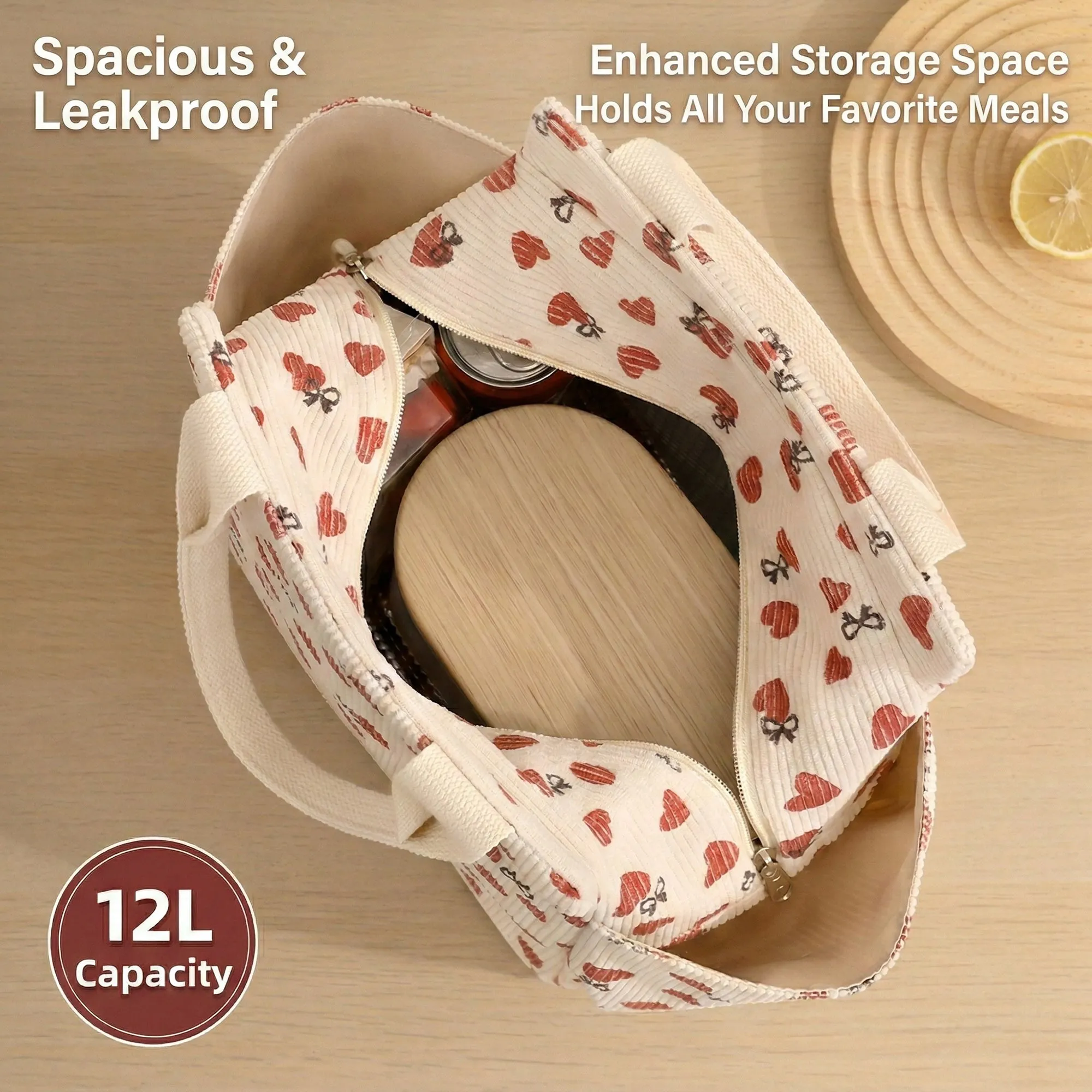 Anna-Kaci Insulated Lunch Bag with 12L Capacity Heart Print Reusable Thermal Food Tote with Zipper Closure sold by Anna-Kaci product image thumbnail 2