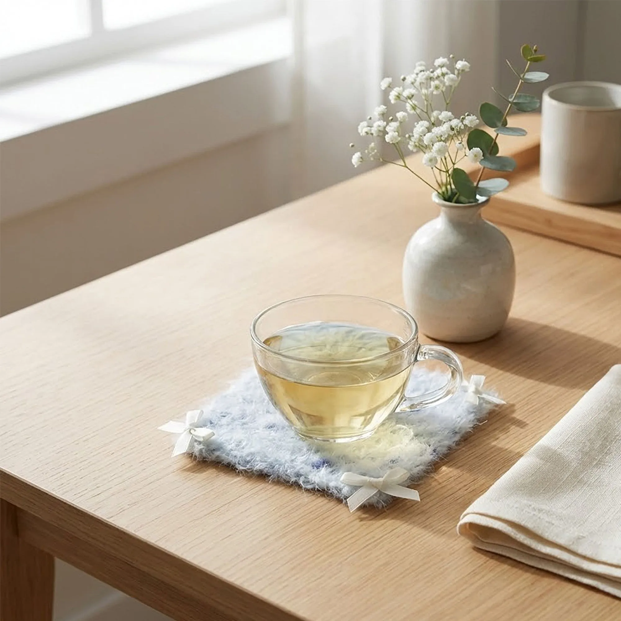 Anna-Kaci Plush Knit Coaster with Bow Corners Soft Table Protector sold by Anna-Kaci product image thumbnail 5