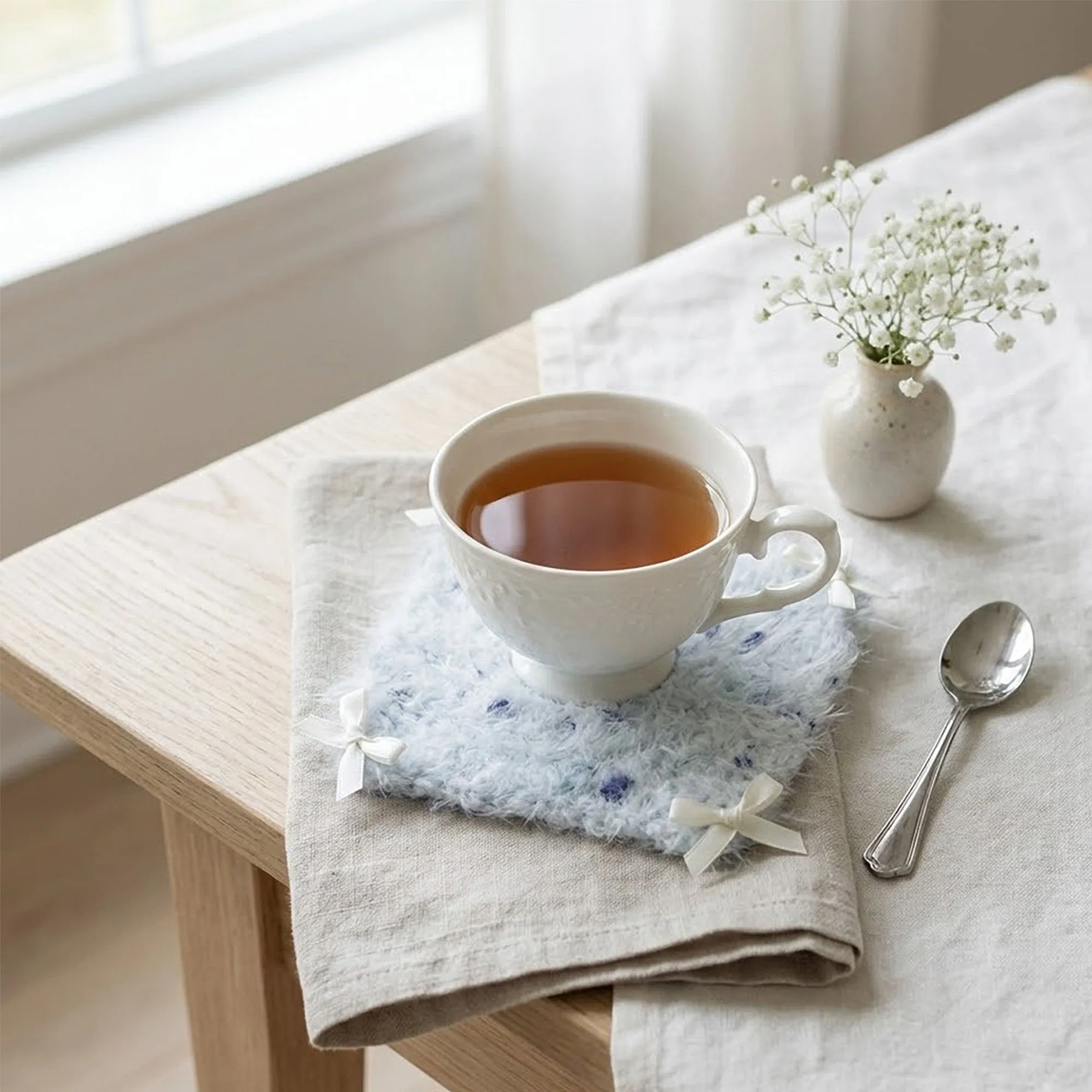 Anna-Kaci Plush Knit Coaster with Bow Corners Soft Table Protector sold by Anna-Kaci product image thumbnail 4