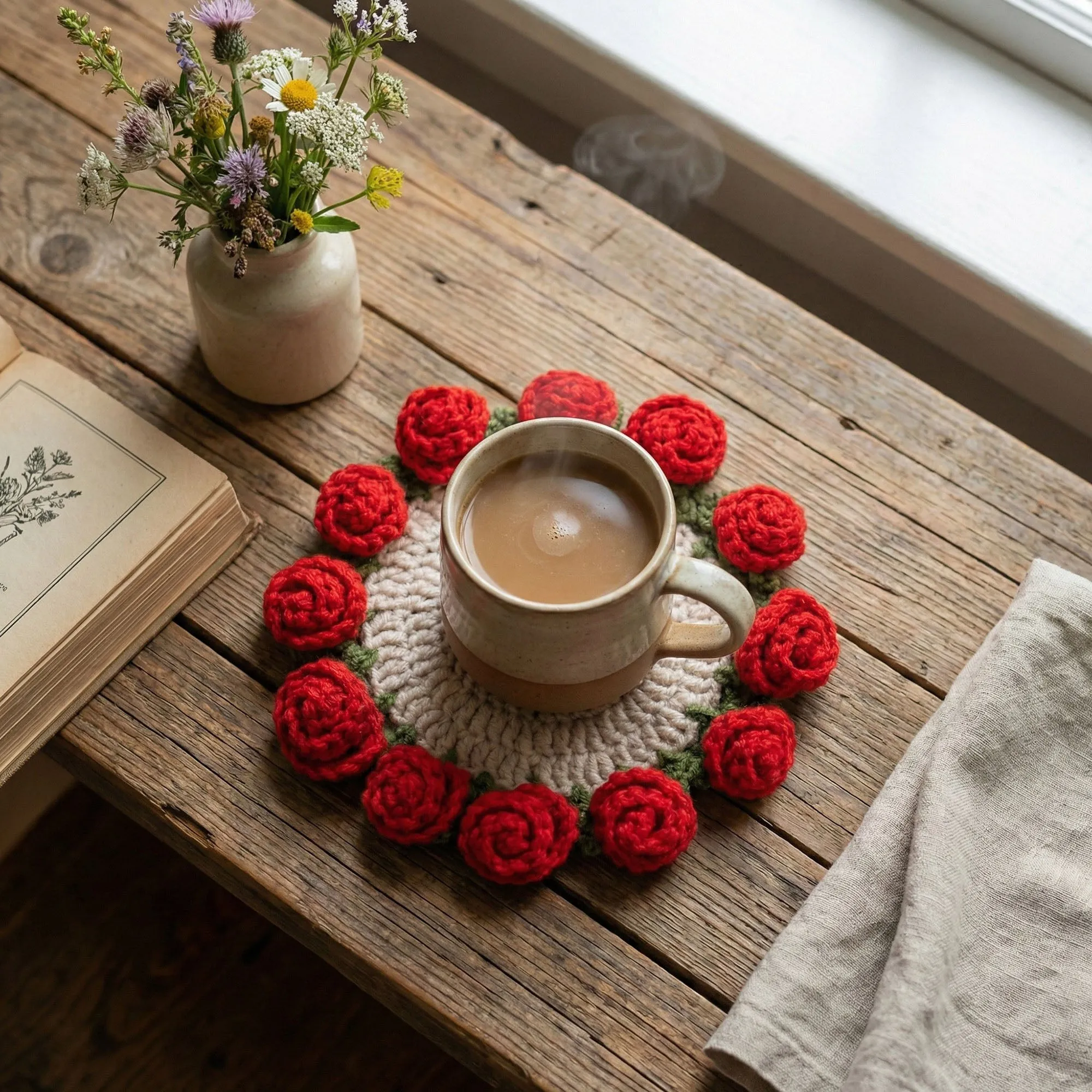 Anna-Kaci Handcrafted Crochet Sunflower Coaster with Floral Knit Design sold by Anna-Kaci product image thumbnail 3