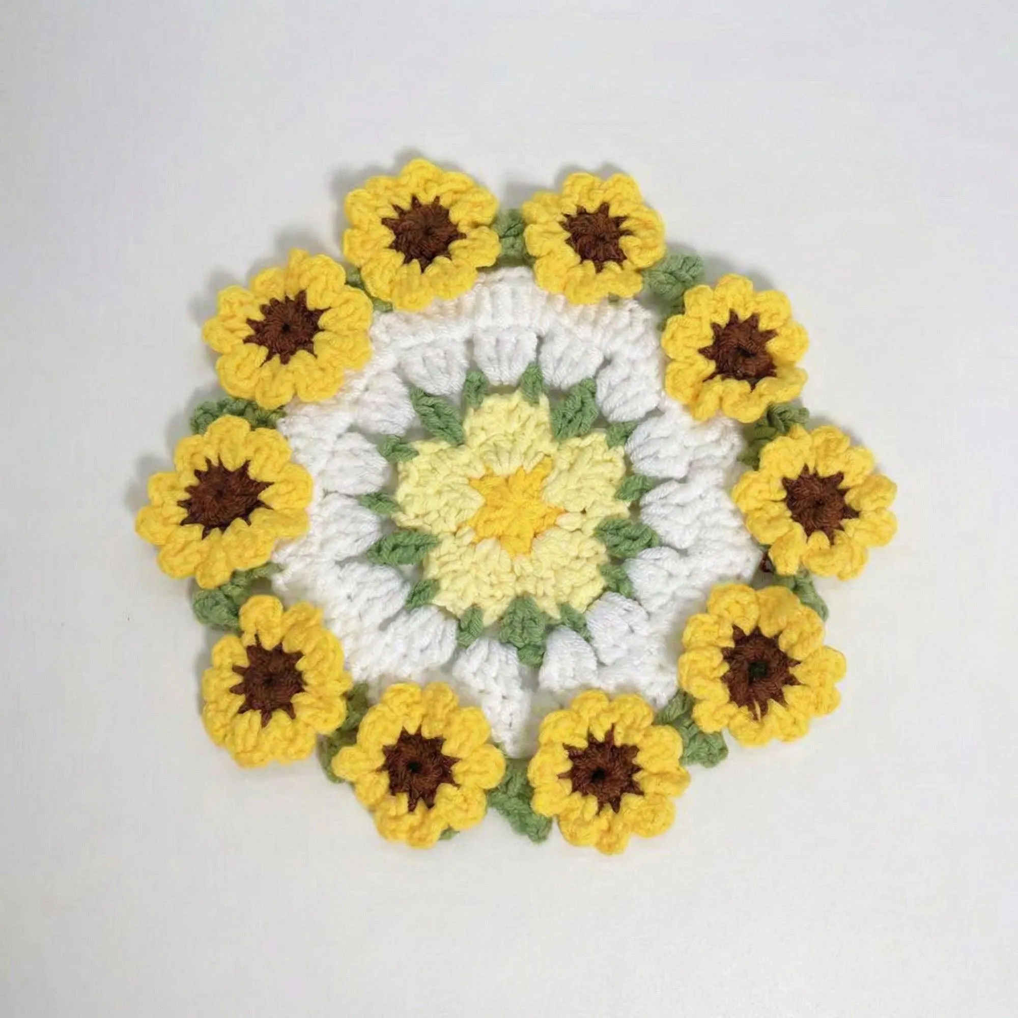 Anna-Kaci Handcrafted Crochet Sunflower Coaster with Floral Knit Design sold by Anna-Kaci product image thumbnail 4