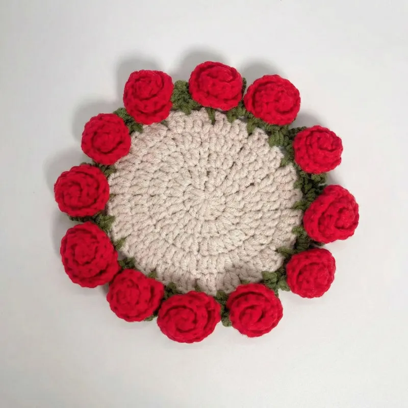 Anna-Kaci Handcrafted Crochet Sunflower Coaster with Floral Knit Design made by Anna-Kaci