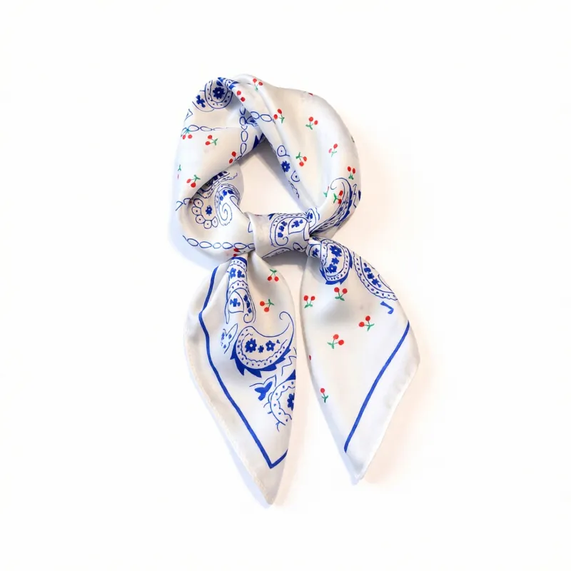 Anna-Kaci Paisley Cherry Print Square Satin Scarf Lightweight Hair Neck Accessory made by Anna-Kaci