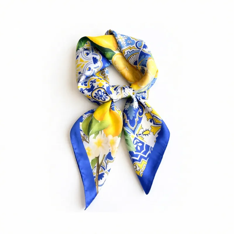 Anna-Kaci Square Satin Scarf Floral Lemon Print Lightweight Hair Neck Accessory made by Anna-Kaci