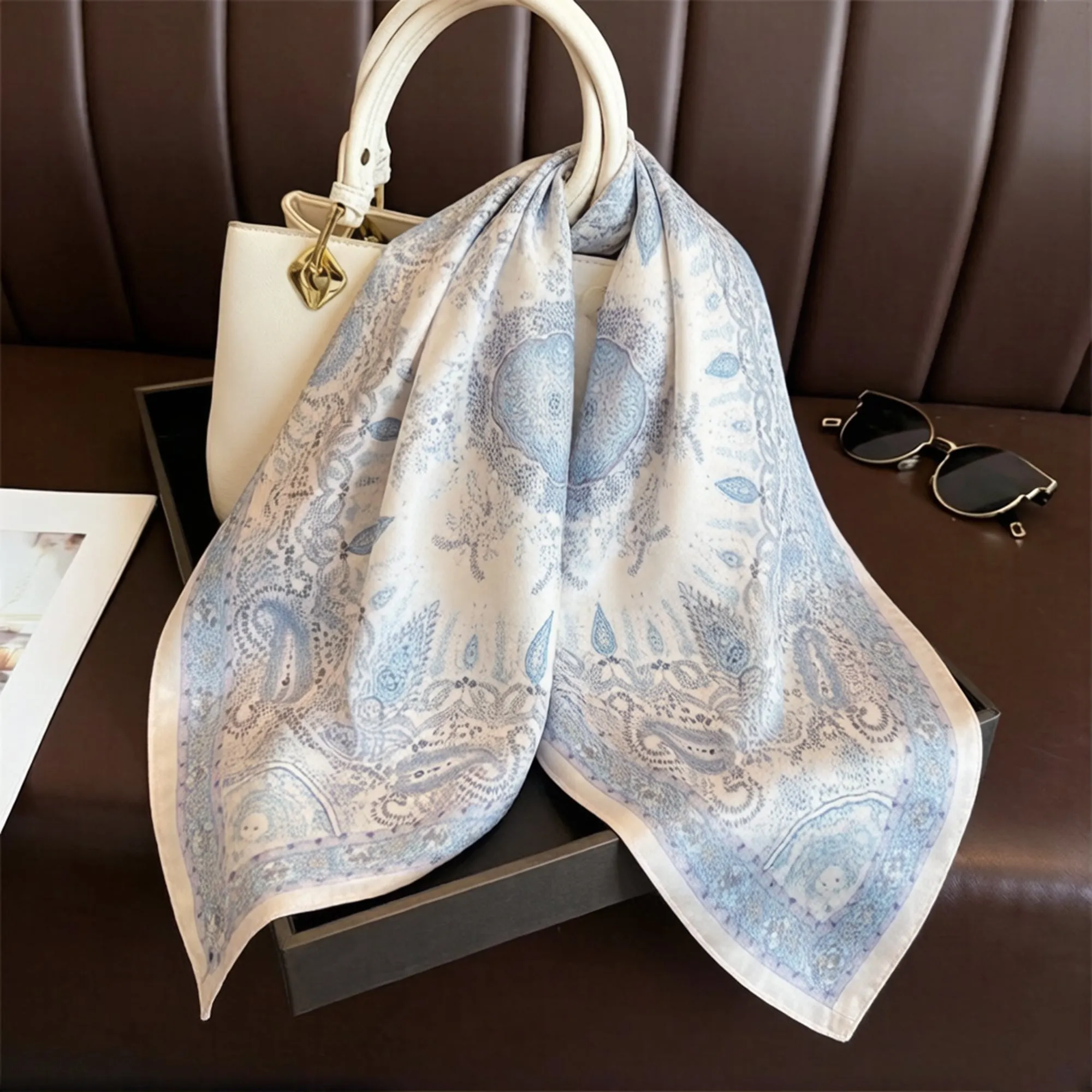 Anna-Kaci Womens Vintage Paisley Print Square Scarf Elegant Soft Fashion Neck Head Wrap sold by Anna-Kaci product image thumbnail 2
