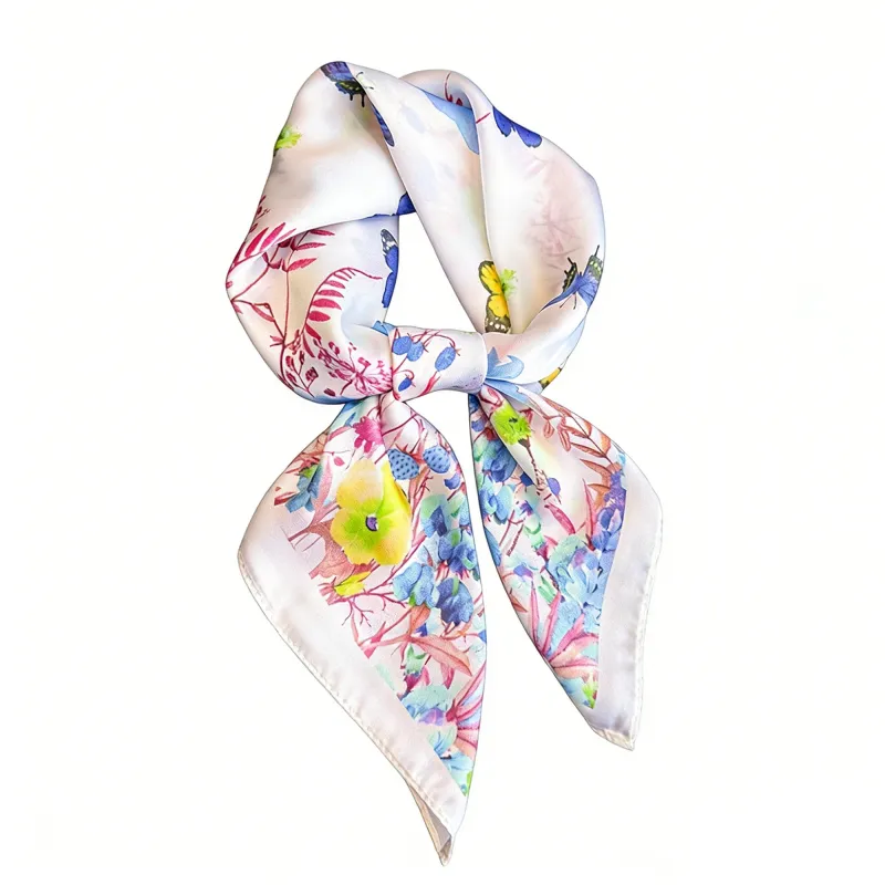 Anna-Kaci Womens Satin Floral Butterfly Print Square Scarf Lightweight Elegant Neck Wrap made by Anna-Kaci
