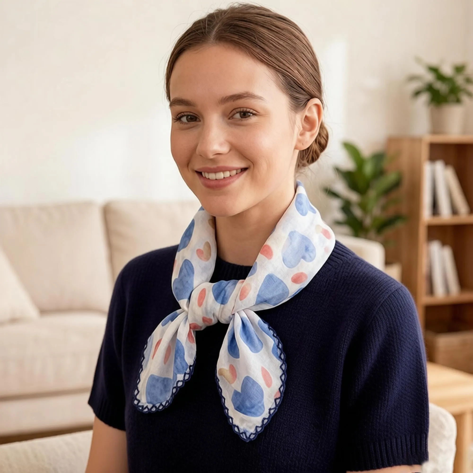 Womens Heart Print Lightweight Square Scarf Cute Fashion Neck Hair Wrap sold by Anna-Kaci product image thumbnail 3