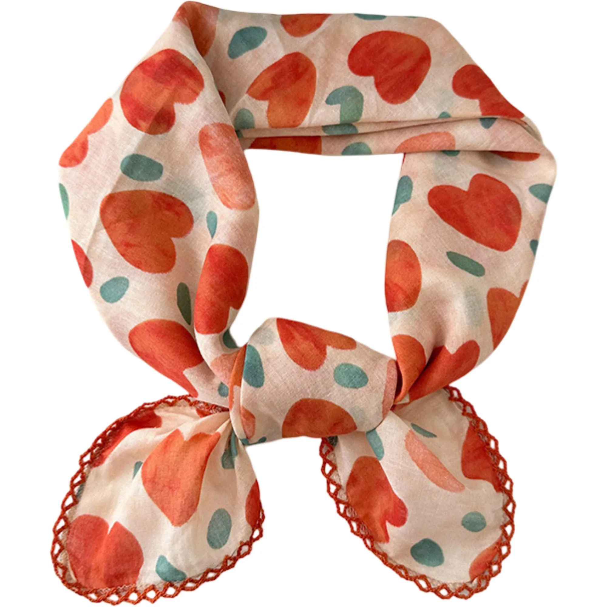 Womens Heart Print Lightweight Square Scarf Cute Fashion Neck Hair Wrap sold by Anna-Kaci product image thumbnail 5