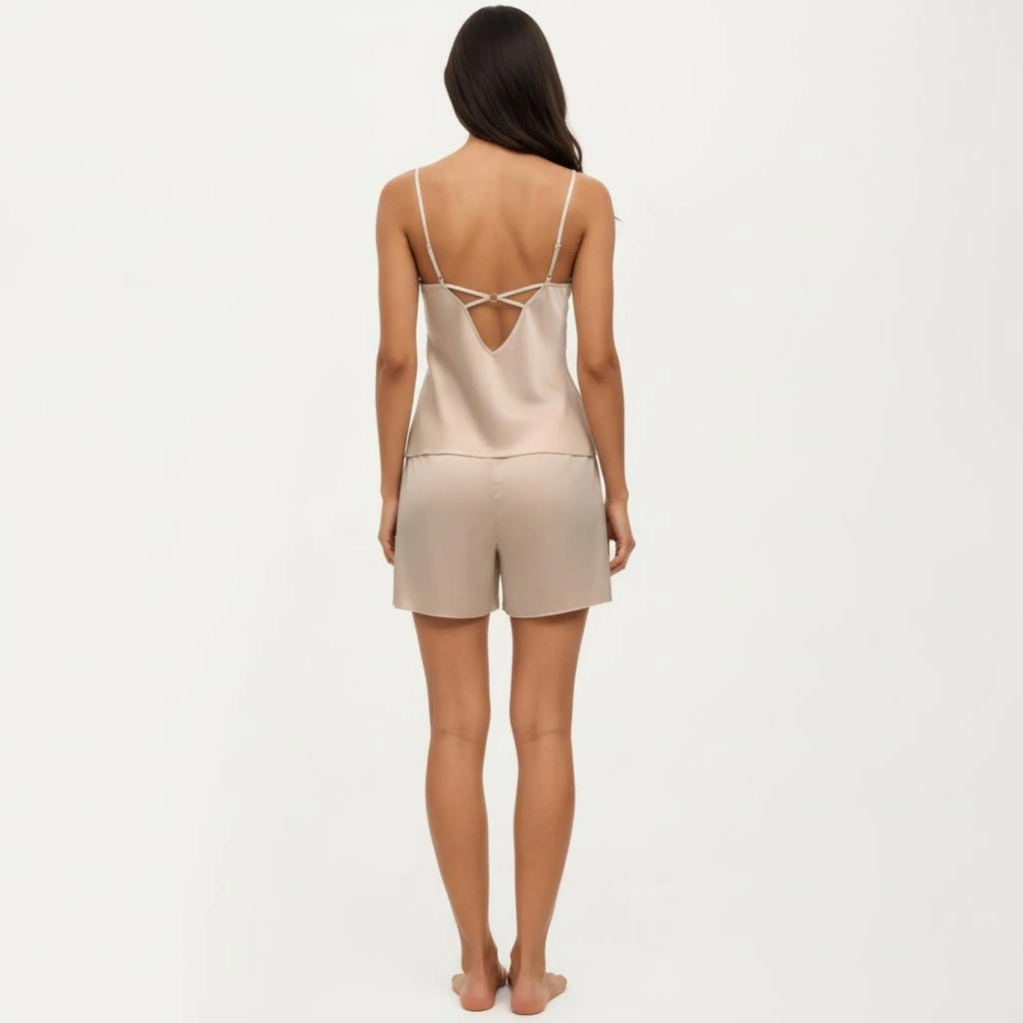 Anna-Kaci Women's 2-Piece Set Smooth Pajama Camisole Top and Shorts with Lace Trim Adjustable Straps sold by Anna-Kaci product image thumbnail 3