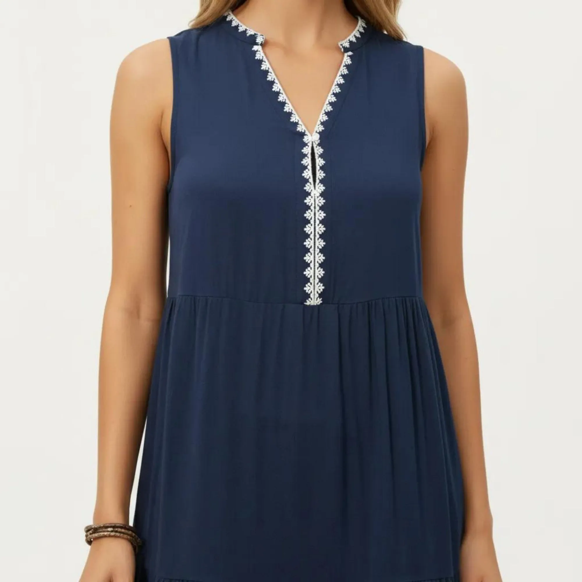 Anna-Kaci Sleeveless V Neck Midi Dress with Contrast Trim Detail Tiered Skirt and Relaxed Flowy Fit Design sold by Anna-Kaci product image thumbnail 2