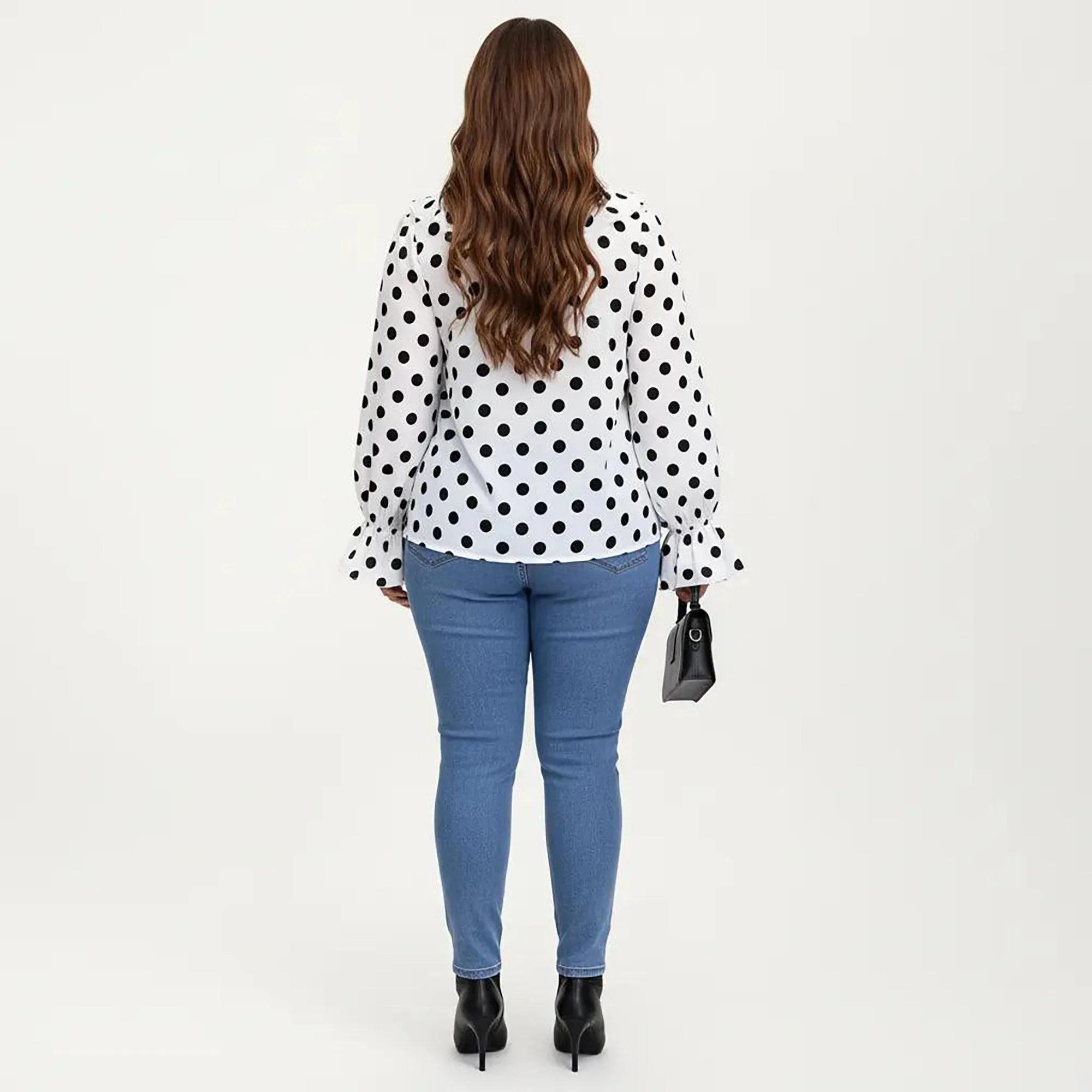 Anna-Kaci Women's Plus Size Long Sleeve Polka Dot Blouse with Ruffle Front Detail V Neck Lightweight Top sold by Anna-Kaci product image thumbnail 2