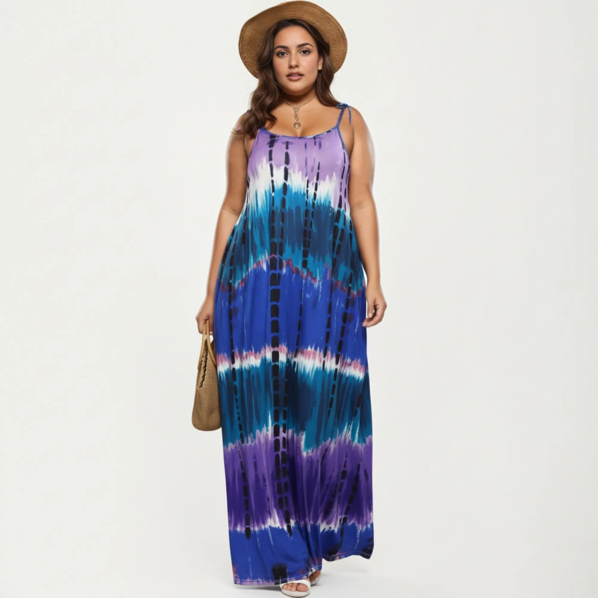 Anna-Kaci Plus Size Maxi Dress with Adjustable Strap Scoop Neck Tie Dye Print Loose Fit Casual Dress sold by Anna-Kaci product image thumbnail 2