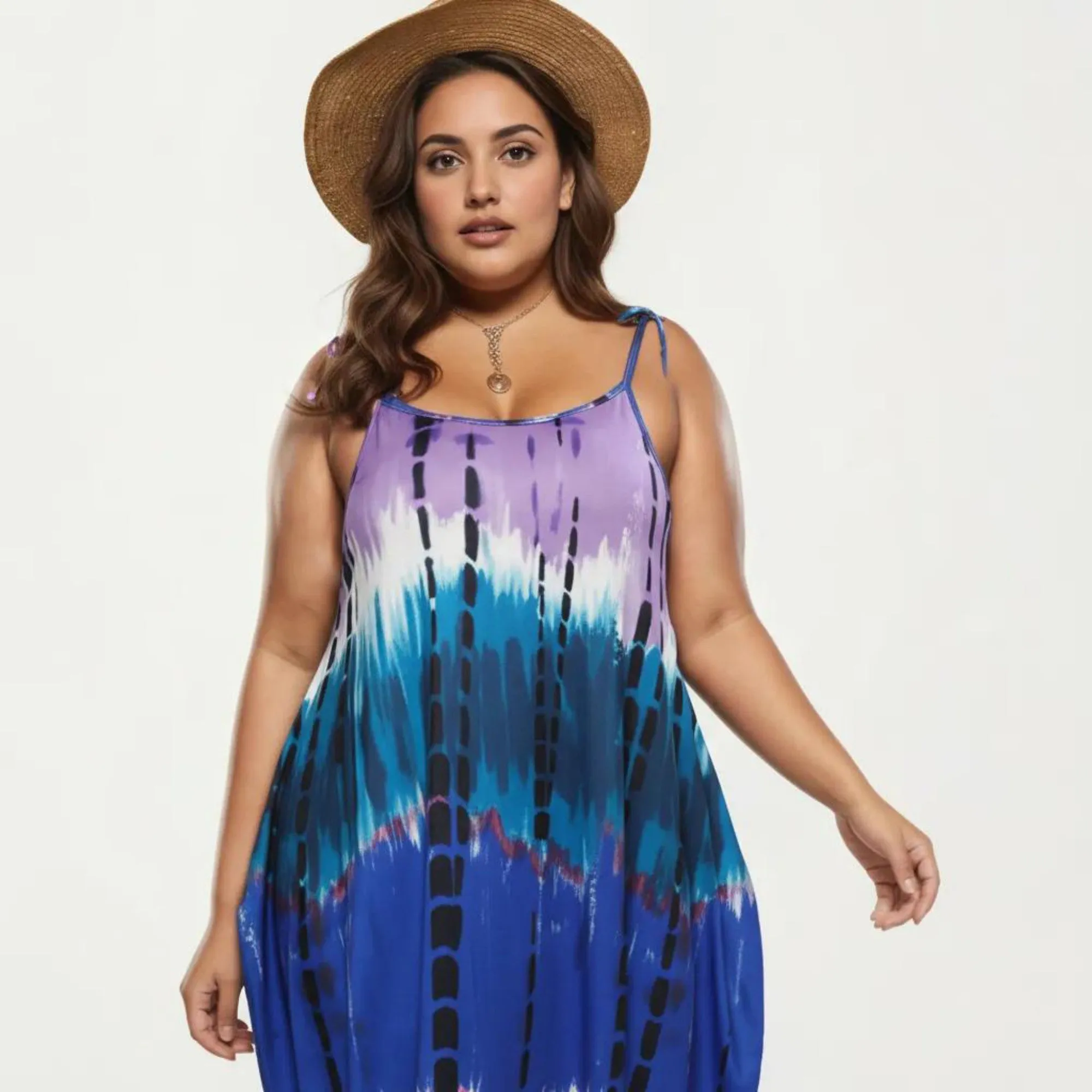 Anna-Kaci Plus Size Maxi Dress with Adjustable Strap Scoop Neck Tie Dye Print Loose Fit Casual Dress sold by Anna-Kaci product image thumbnail 4
