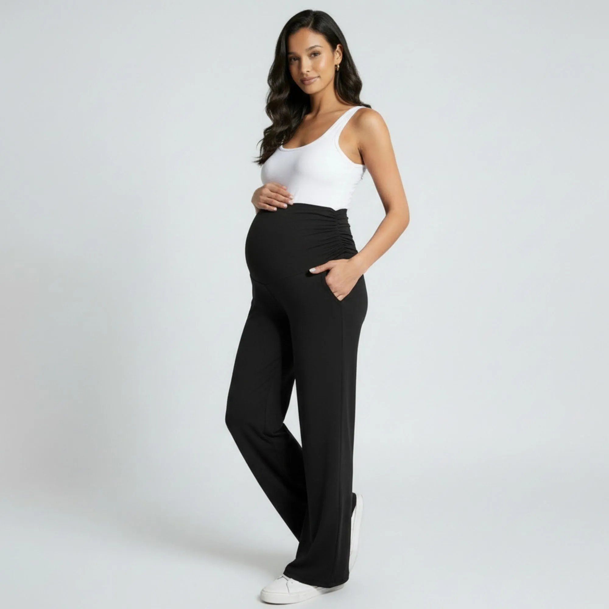 Anna-Kaci Women's High Waist Maternity Wide Leg Pants with Over Belly Panel Stretch Loose Fit Lounge Pants sold by Anna-Kaci product image thumbnail 3
