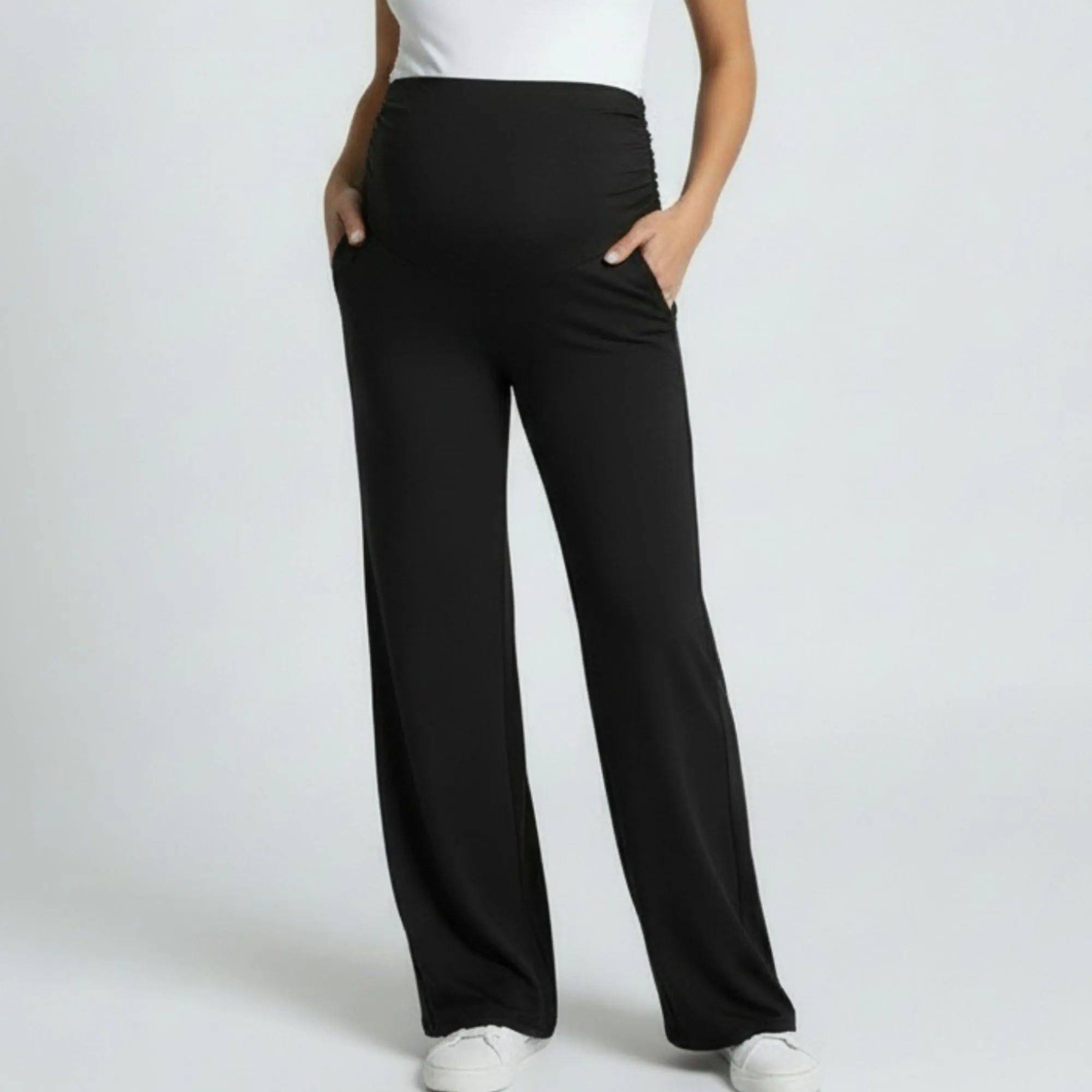 Anna-Kaci Women's High Waist Maternity Wide Leg Pants with Over Belly Panel Stretch Loose Fit Lounge Pants sold by Anna-Kaci